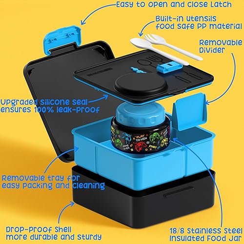 Miniatura 3 de Fimibuke Juego de lonchera Bento para niños y adultos con tarro de comida térmico de 8 onzas, bolsa de almuerzo aislada y taza de salsa, a prueba de