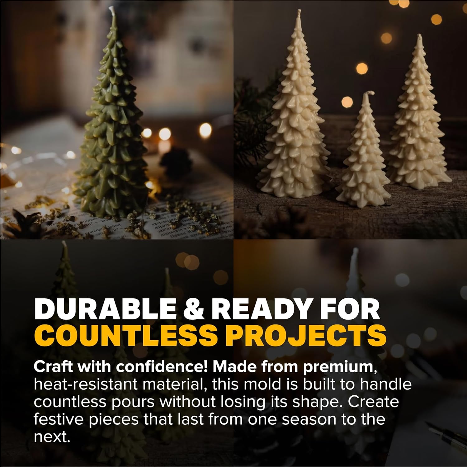 Mann Lake Christmas Tree Candle Mold, Reusable & Heat-Resistant Rubber Mold, Flexible Easy Release for Intricate Tree-Shaped Wax Candles, Ideal for Holiday Crafts and Handmade DIY Gifts, 5" x 2½"