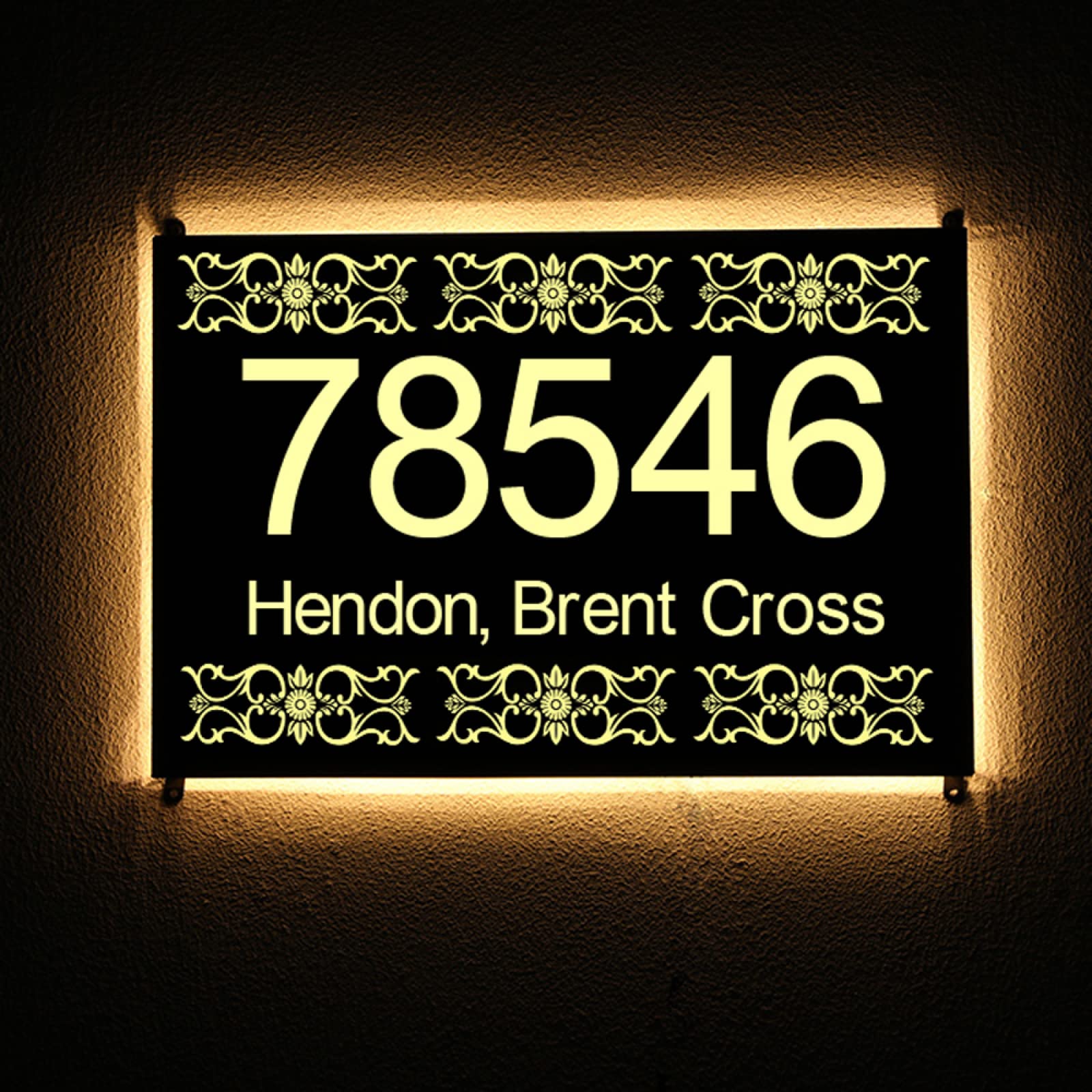 Modernes Beleuchtetes Hausnummernschild, Edelstahl- Und Acryl-Hintergrundbeleuchtung, Schwimmendes Adressschild, Beleuchtetes Adressschild, Schwarz, Warmweißes Licht,50*43