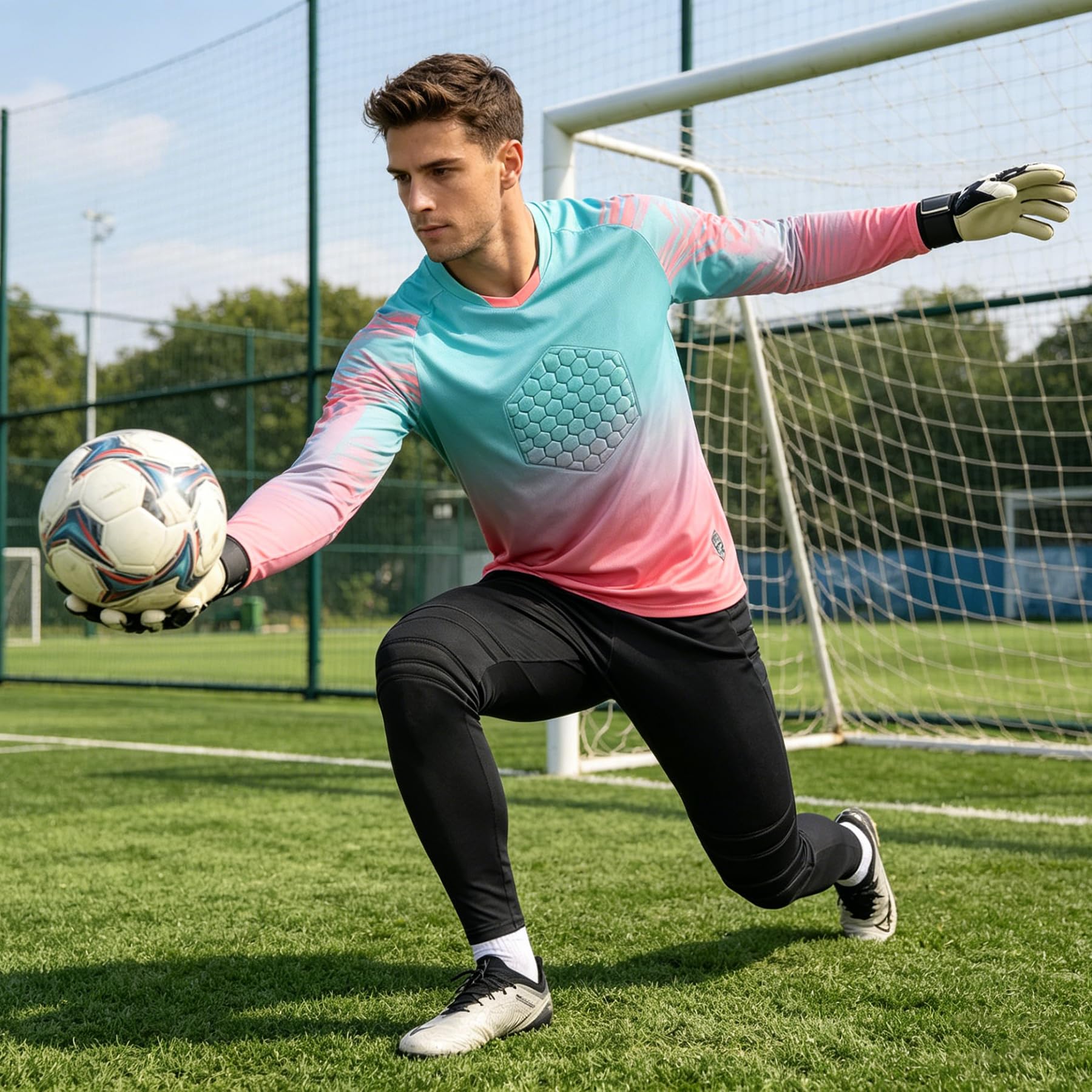 Handball & Fußball Torwart Set Atmungsaktives Torwarttrikot mit Schutzpolster Erwachsene Kinder Gepolstert Torwarthose Set Torwart Ausrüstung