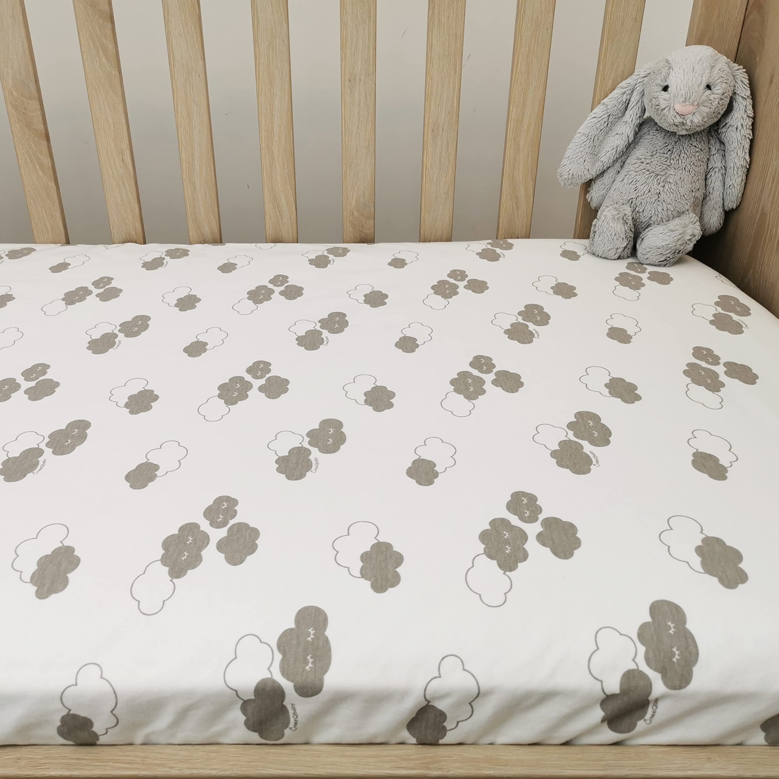 ÜneeQbaby Coprimaterasso Impermeabile Cotone Biologico GOTS Oeko-TEX Classe I 70x140cm Nuvole
