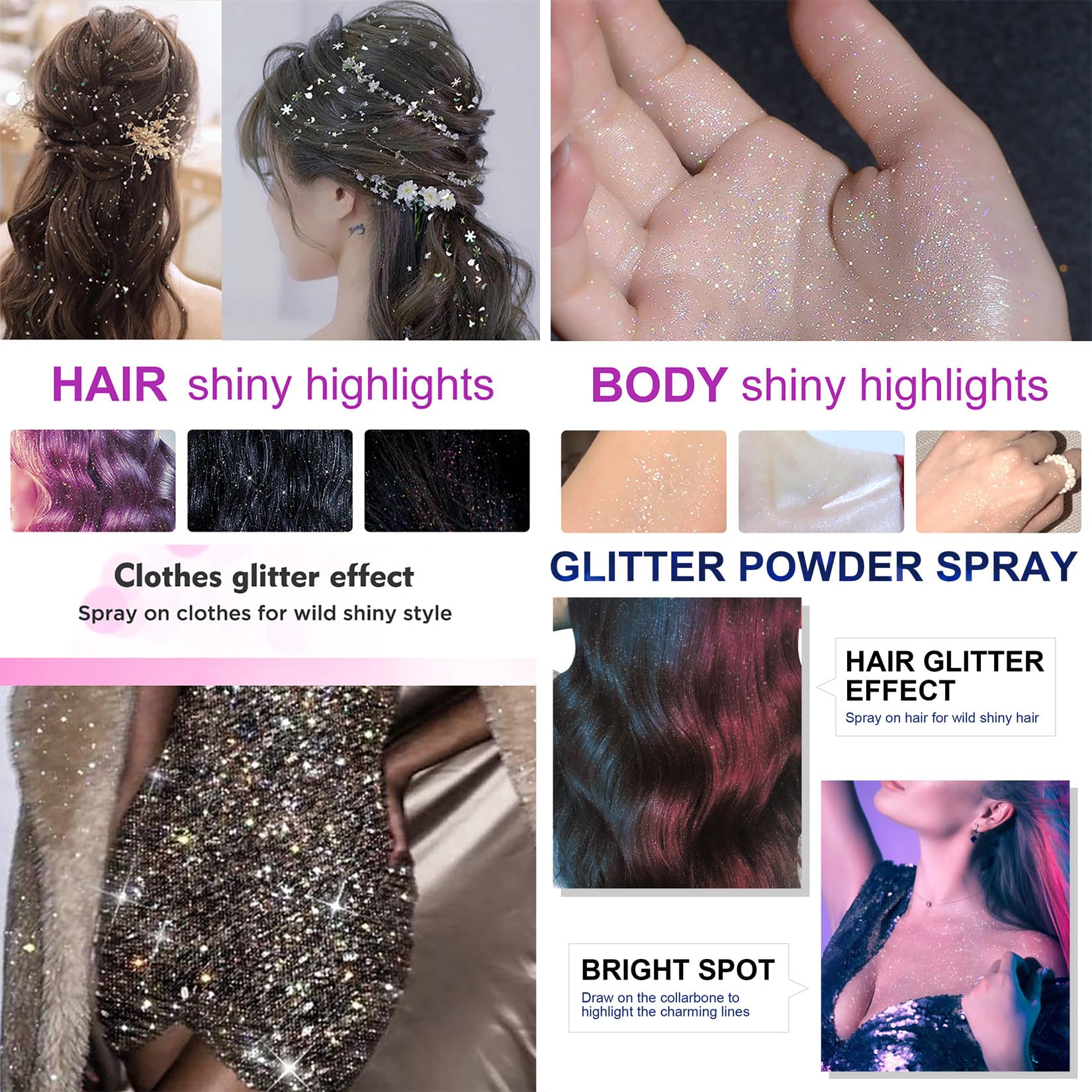 Amazon.com : Body Glitter Spray, Joyeee Waterproof Glitter Spray Shimmer Hairspray Long-Lasting Highlight Makeup for Women Girls Skin Face Hair Body Clothing Nail Art Craft : Beauty & Personal Care Amazon.com : Body Glitter Spray, Joyeee Waterproof Glitter Spray Shimmer Hairspray Long-Lasting Highlight Makeup for Women Girls Skin Face Hair Body Clothing Nail Art Craft : Beauty & Personal Care