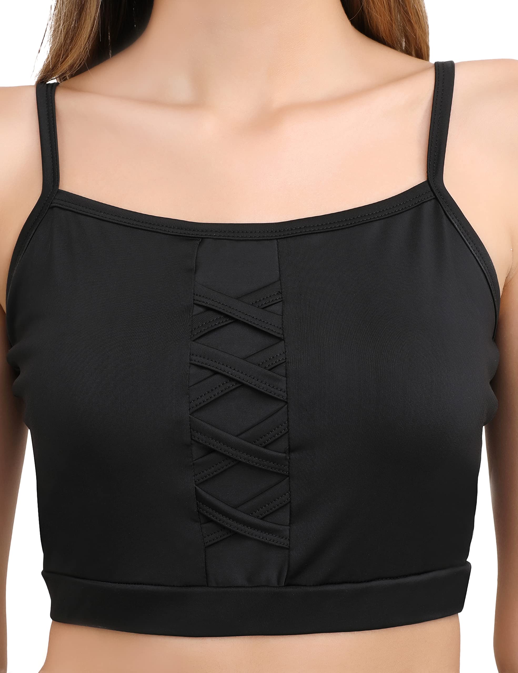 CREVOX Solid Black Padded Crop Top with Black Short Two Piece Swim Wear/Suit for Women (Medium, Nylon) 2