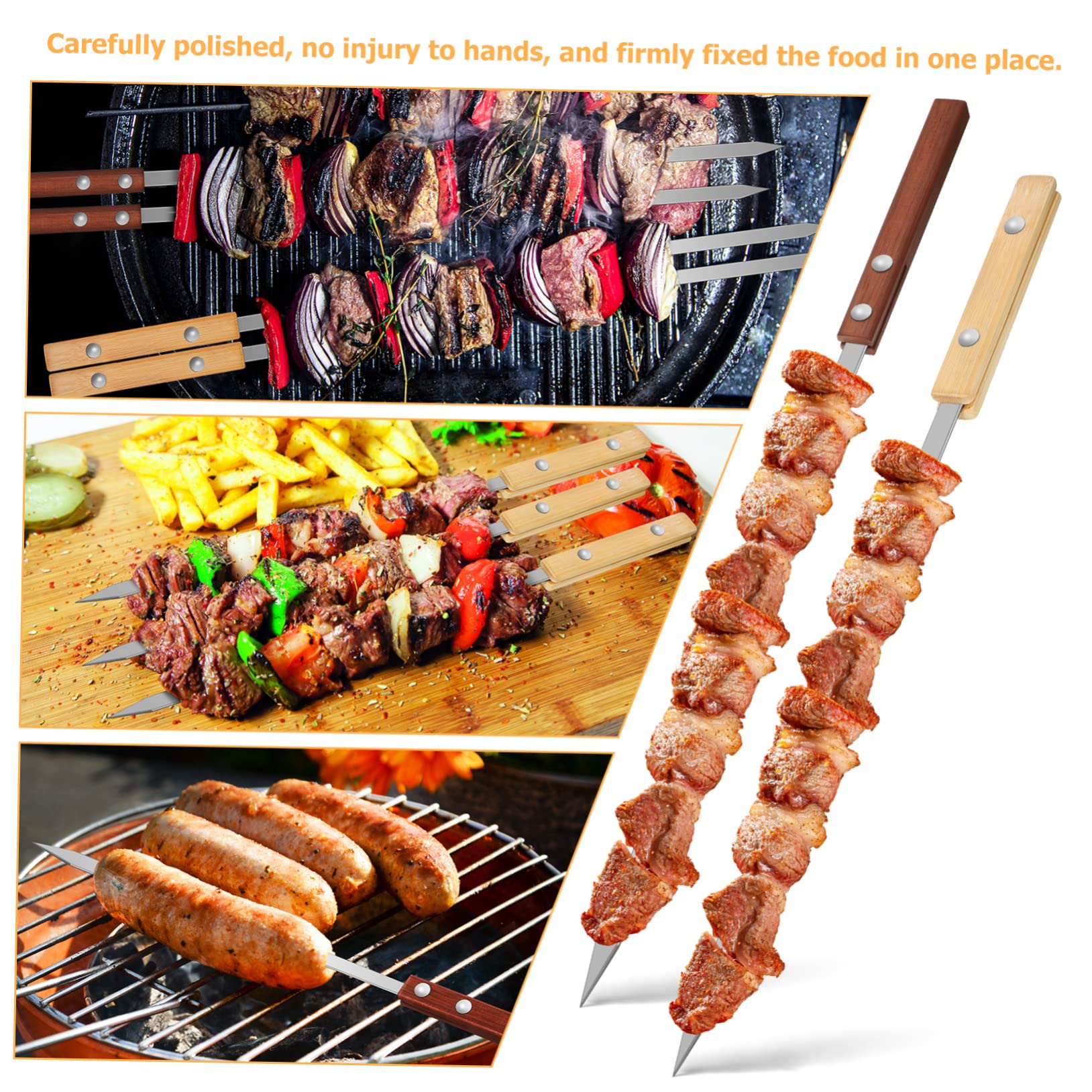 Sosoport 12 Spiedini Turchi per Barbecue in Acciaio Inossidabile con Manico in Legno, Finitura Liscia, per Grigliate in Giardino e Ristoranti