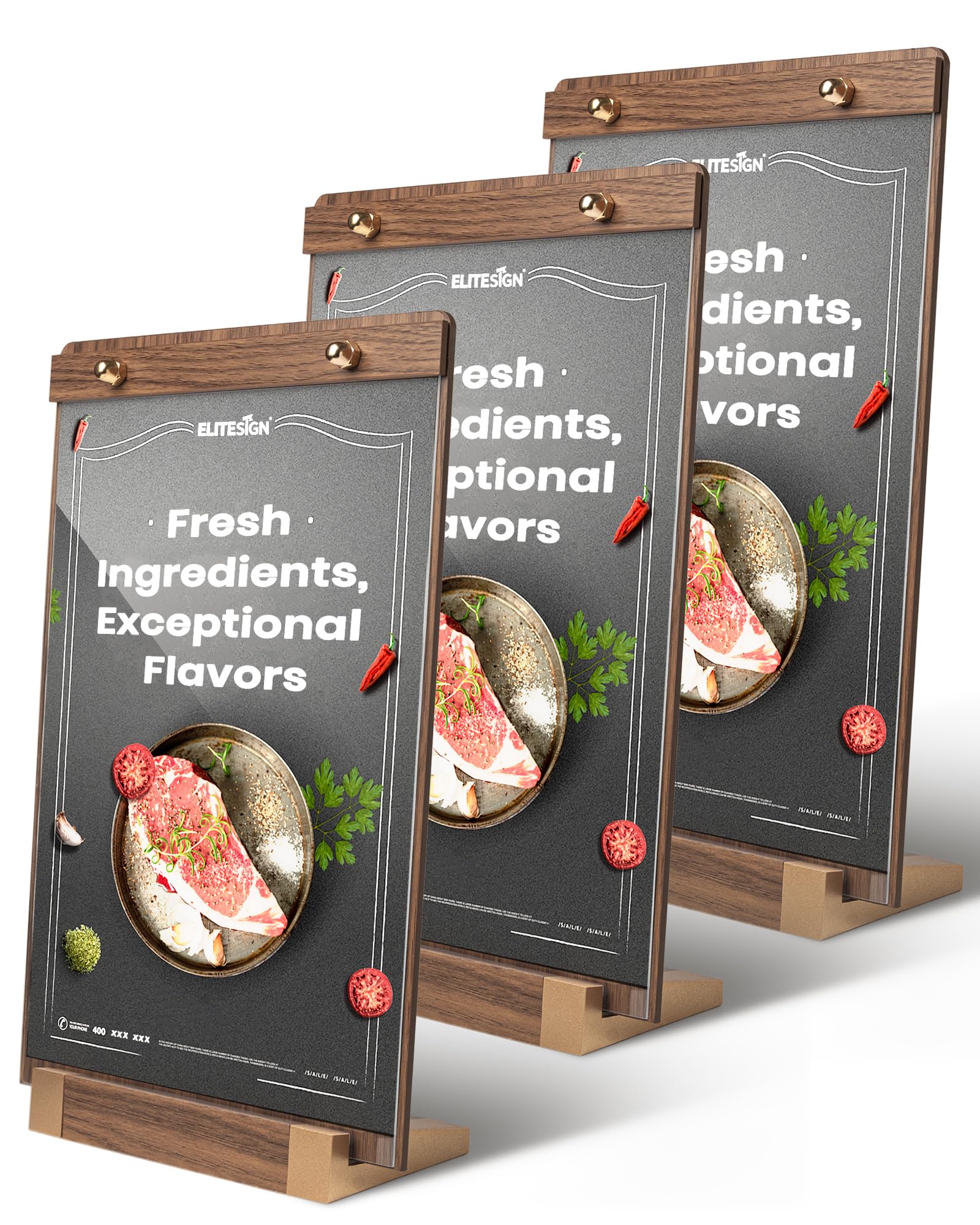Photo 1 of EliteSign Acrylic Sign Holder with Walnut Base (3pk)