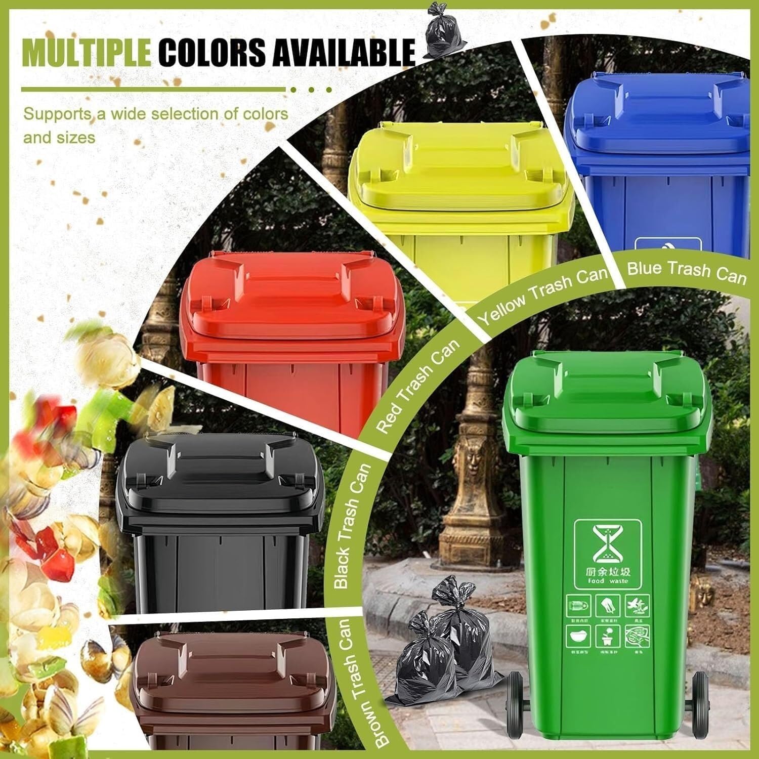 Contenedor de Basura de plástico Resistente con Ruedas para Garaje, con Tapa, para Exteriores, contenedor de Basura móvil Industrial con Ruedas reforzadas, fácil de Limpiar y Mover (Amarillo