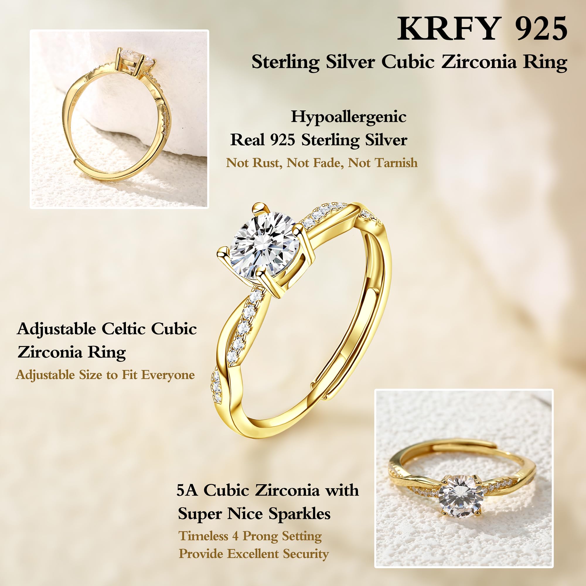 Krfy Pierścionek z srebra wysokiej próby 925 dla kobiet, regulowane, pierścionek na palec kciuka, pierścionek zaręczynowy, pierścionek ślubny, pierścionek z okazji rocznicy, pierścionek obietnicy