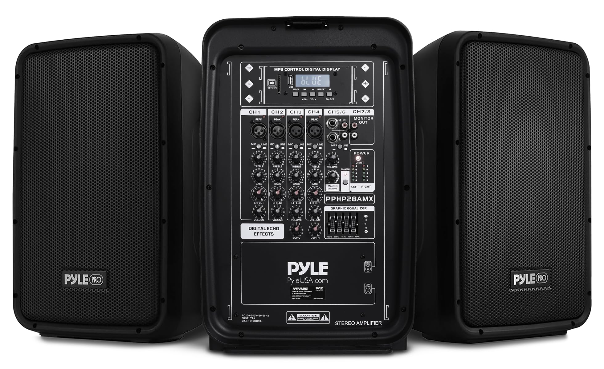 PA Speaker DJ Mixer Bundle - 300 W Portable Wireless Bluetooth Sound System w/ USB SD XLR 1/4" RCA Inputs - Dual Speaker, Mixer, Microphone, Stand, Cable - Home/Outdoor Party - PPHP28AMX,Black