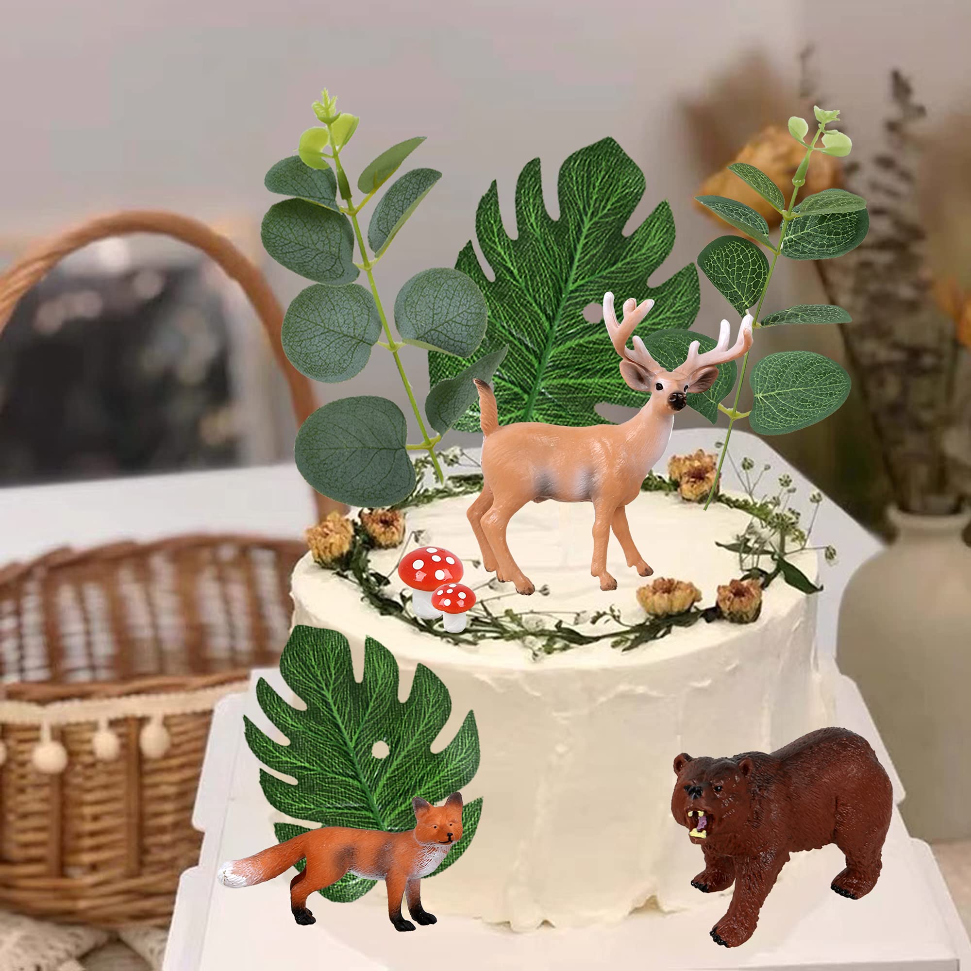 Woodland Cake Topper (set of 2), Ceramic Bear Figurine, Birthday Cake