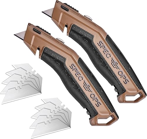 Miniatura 10 de Spec Ops Tools - Cuchillo plegable con hoja retráctil, paquete de 2, incluye 10 cuchillas adicionales en almacenamiento de mango, 3% donado a