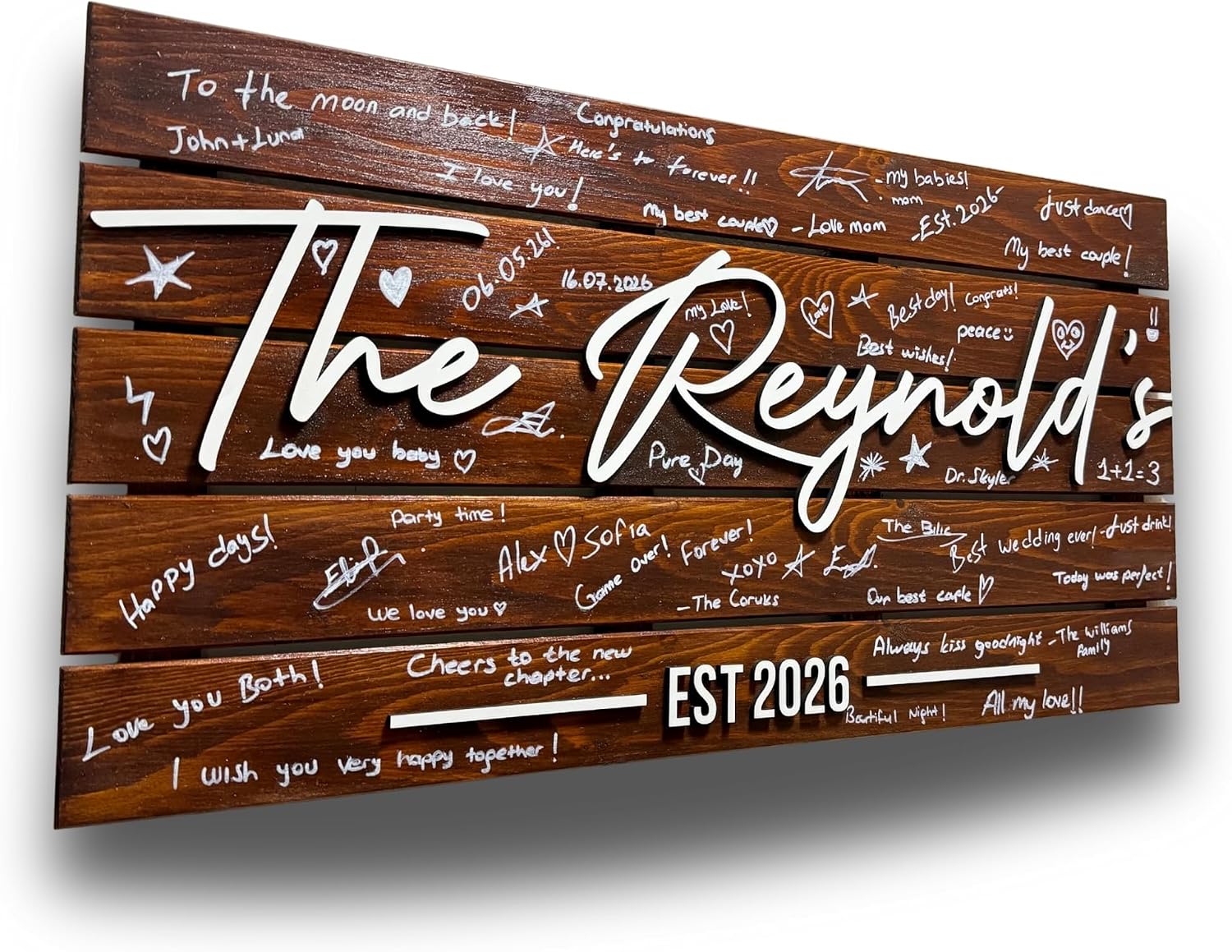 Personalized Wedding Guest Book Alternative, Custom Big Size 3D Last Name Wooden Name Sign - Rustic Pallet Guestbook Sign for Reception Decor, Unique Wooden Wall Art Keepsake for Couples (33.5x17.5")