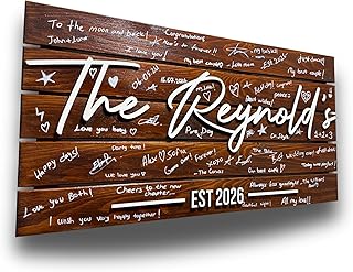 Personalized Wedding Guest Book Alternative, Custom Big Size 3D Last Name Wooden Name Sign - Rustic Pallet Guestbook Sign for Reception Decor, Unique Wooden Wall Art Keepsake for Couples (Dark Brown)