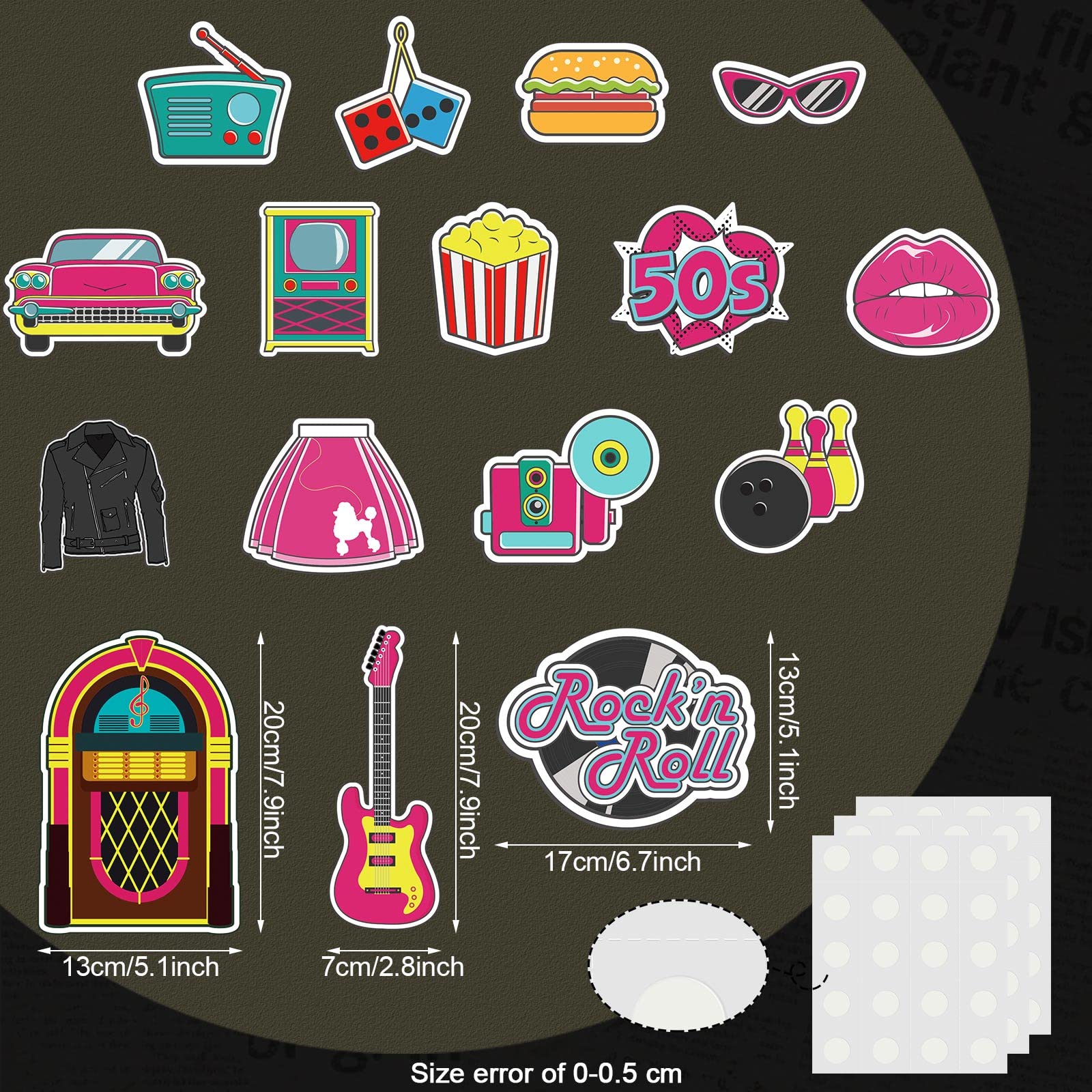 48 Pieces 1950s Party Decorations 50s Decorating Cutouts Rock and Roll Party Supplies 50's Theme Birthday Favor for Bulletin Board Sock Hop Decor, 16 Style