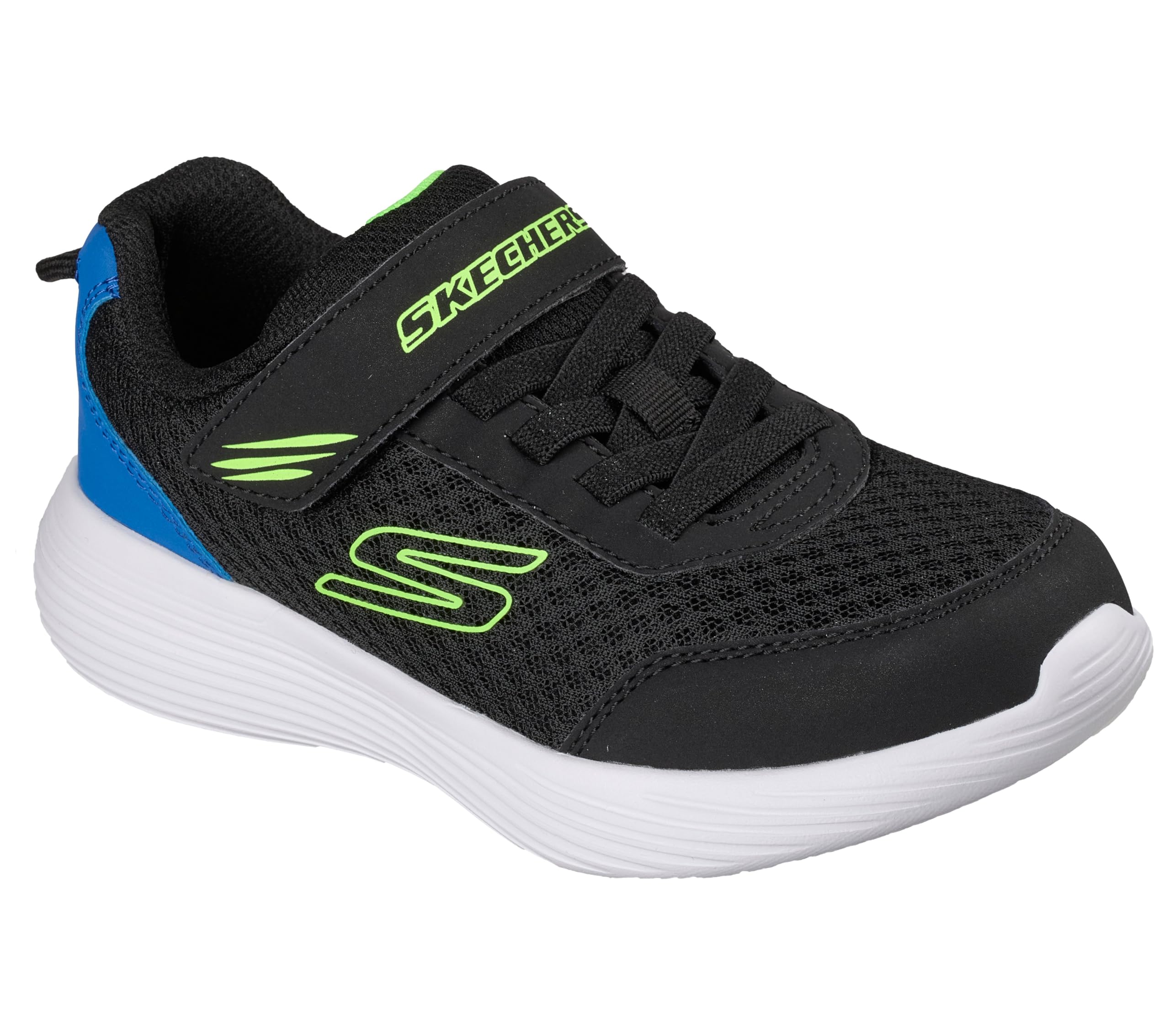 Skechers Boy's GO Run 400 V2 Quanta-Stride Trainers, Black Synthetic/Textile/Blue & Lime Trim, 1.5 UK Child