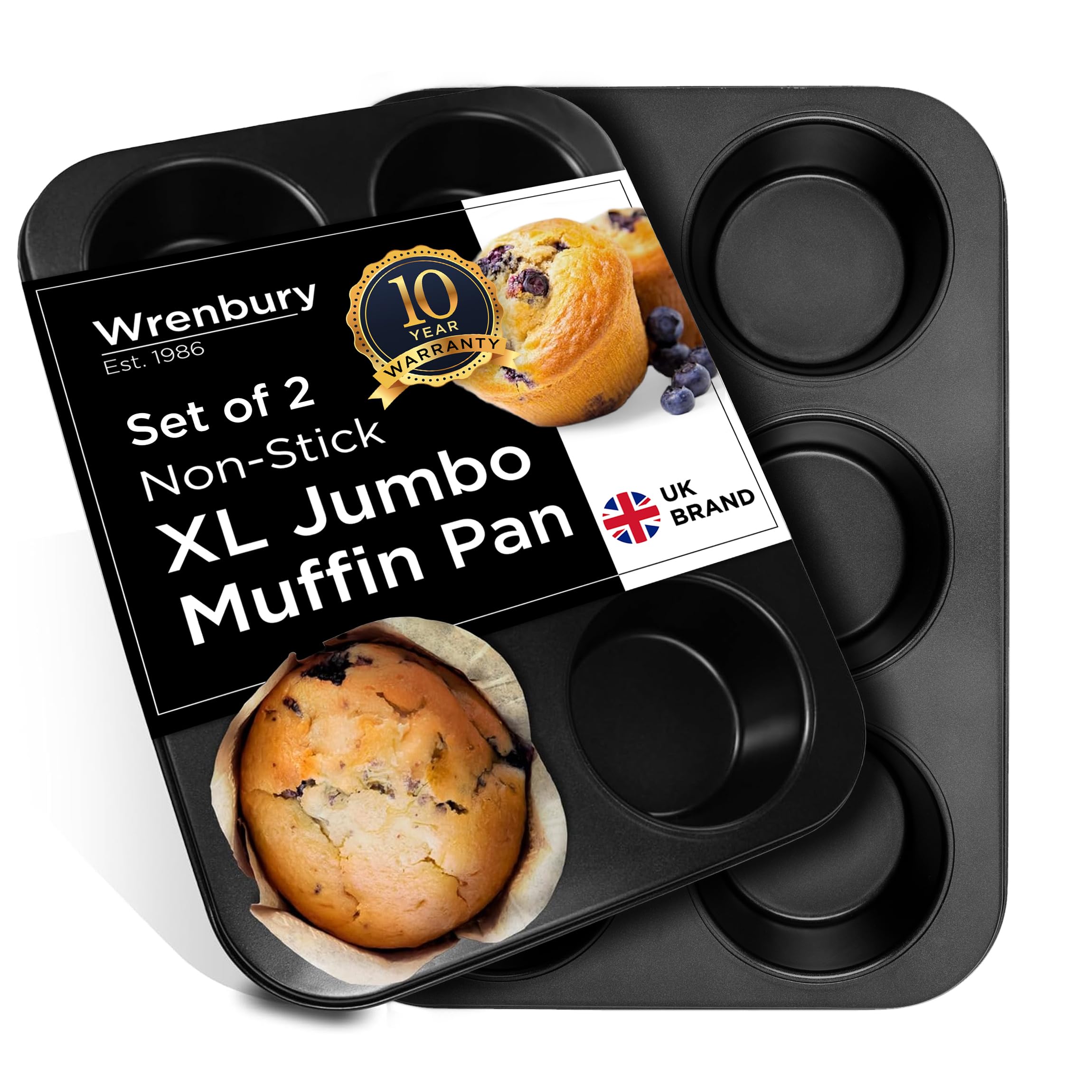 Wrenbury Jumbo Muffin-Form, 2er-Set - Antihaftbeschichtete große tiefe Muffin-Backform, 6 Mulden - Yorkshire-Pudding-Form - Riesige Cupcake-Form - PTFE-frei - 230°C ofenfest