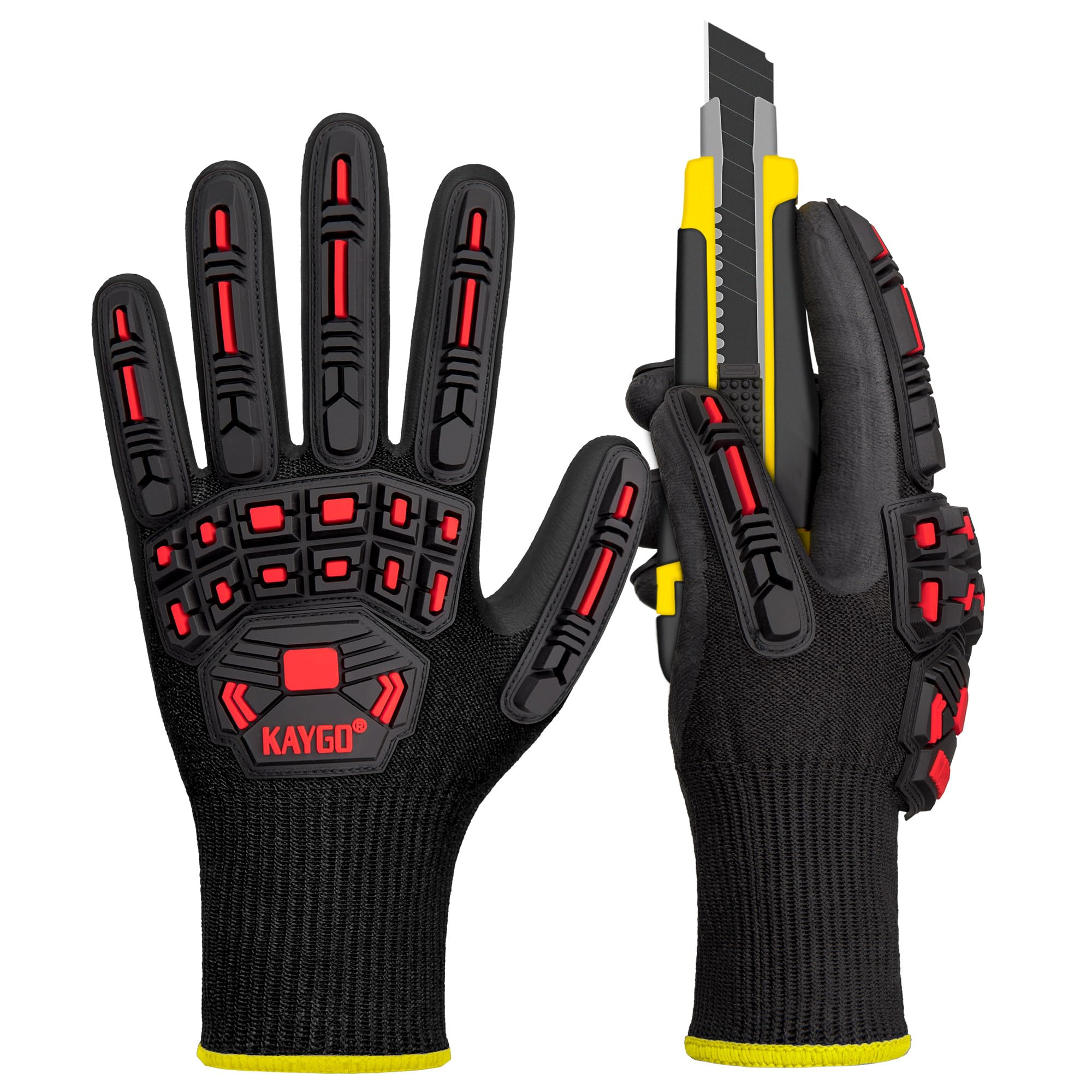 KAYGO Anti Impact Work Gloves with TPR Protection, Cut Resistant Level C, Nitrile Coated, Good Grip