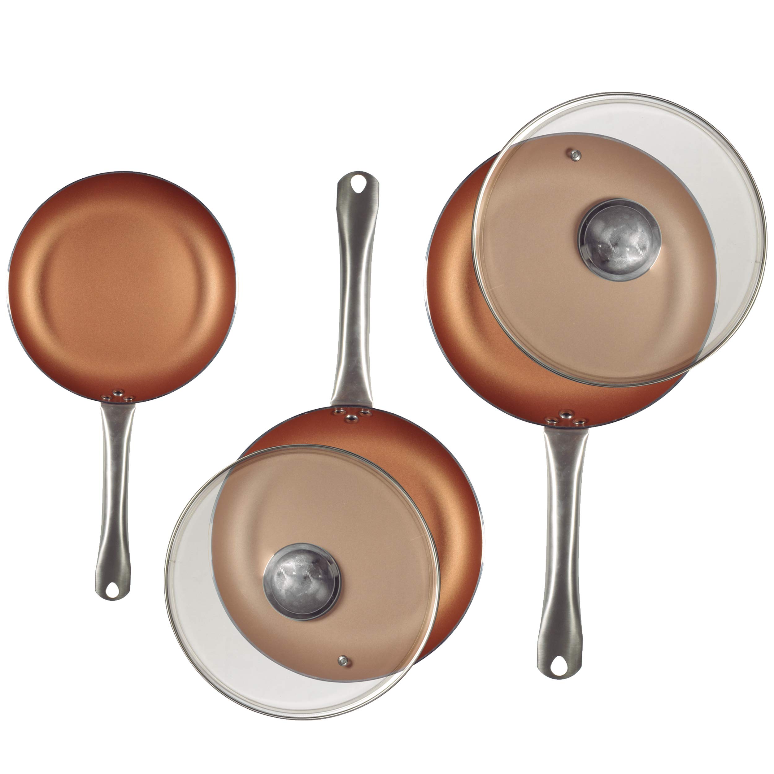 SAN IGNACIO Optimum Copper | Sartenes Antiadherentes | Set de 3 Sartenes de 20/24/28 cms de Diámetro y 2 Tapas | Fabricadas con Aluminio Prensado | Revestimiento Multiclad | Todo Tipo de Cocinas