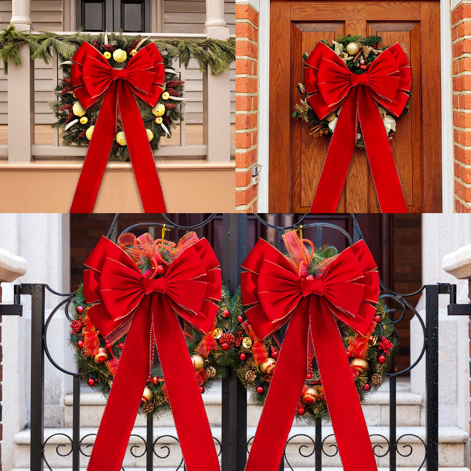 6X Weihnachtsschleifen Weihnachtsbaum Weihnachten Samtschleife: 90cm x 45cm Große Rote Schleifen für Weihnachtsbaum Weihnachtskranz Tür- und Kamin Haustürdekoration (6, Red)