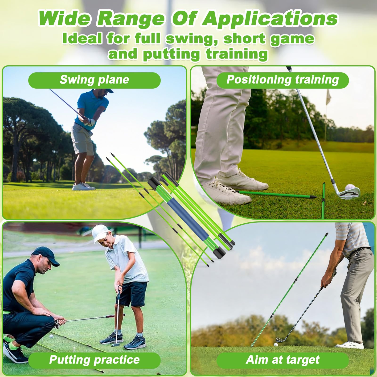 2Pcs Palos de Alineación Golf, Ayuda Alineación Entrenamiento Golf Plegables 123cm, Varillas Entrenador Swing Ayuda Práctica Fibra Vidrio 3 Secciones para Principiantes Golfista, Corrector Postura
