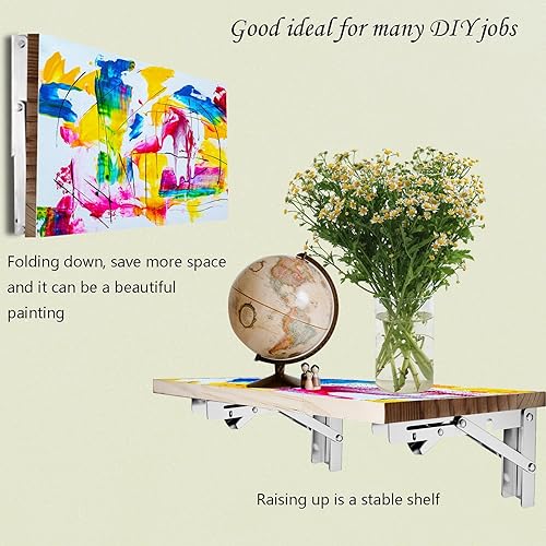 Miniatura 4 de Soporte de estante plegable de 14 pulgadas para banco de trabajo de mesa, soportes plegables de acero inoxidable resistente, bisagras montadas en la