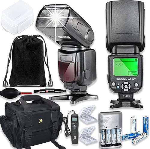 TTL Speedlite - Flash para cámaras réflex digitales Nikon (incluye funda blanda, bolsa para el hombro de Canon, mando a distancia con temporizador