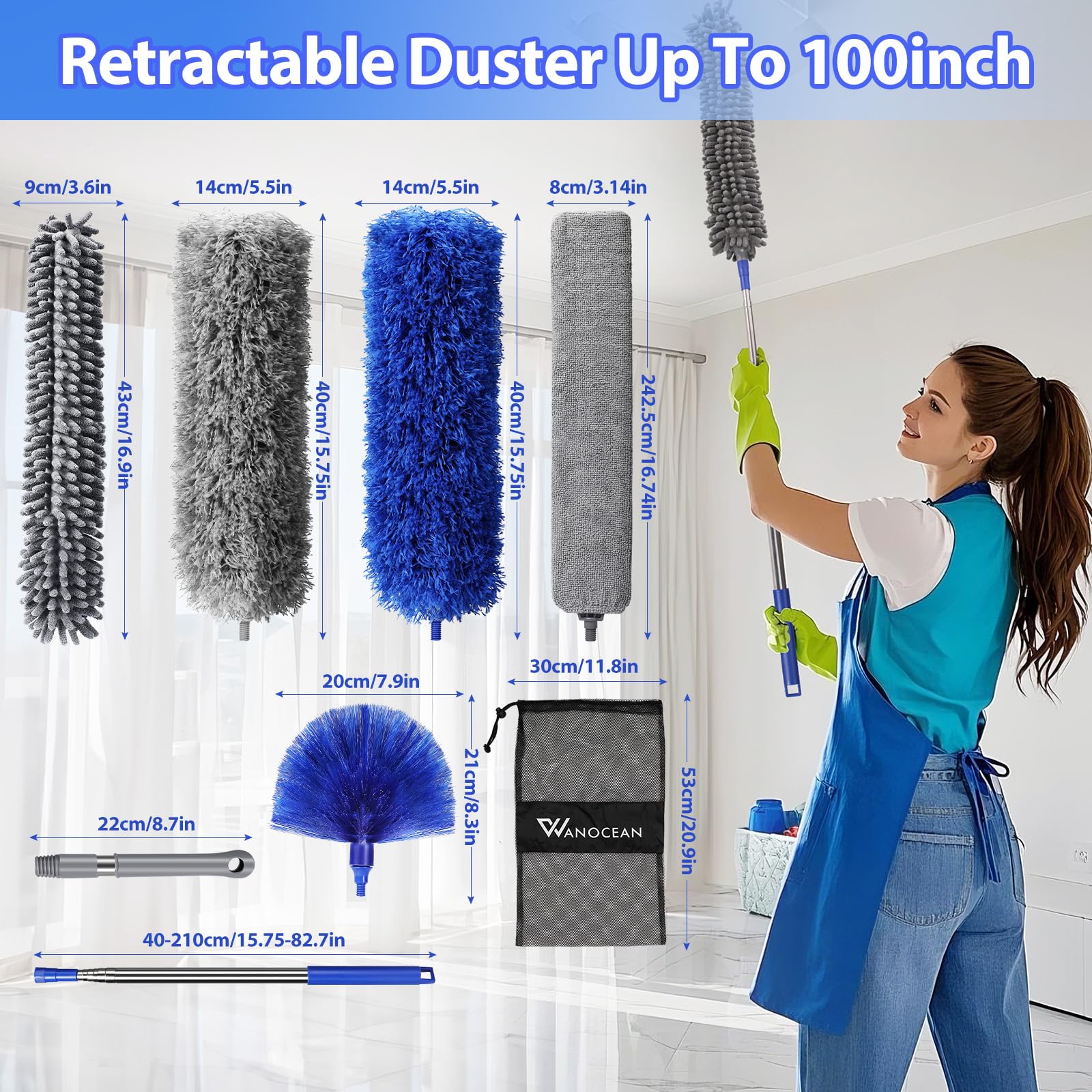 8 Pezzi Spolverino Telescopico Lavabile, 2 Spolverini Per Polvere - Foto 10