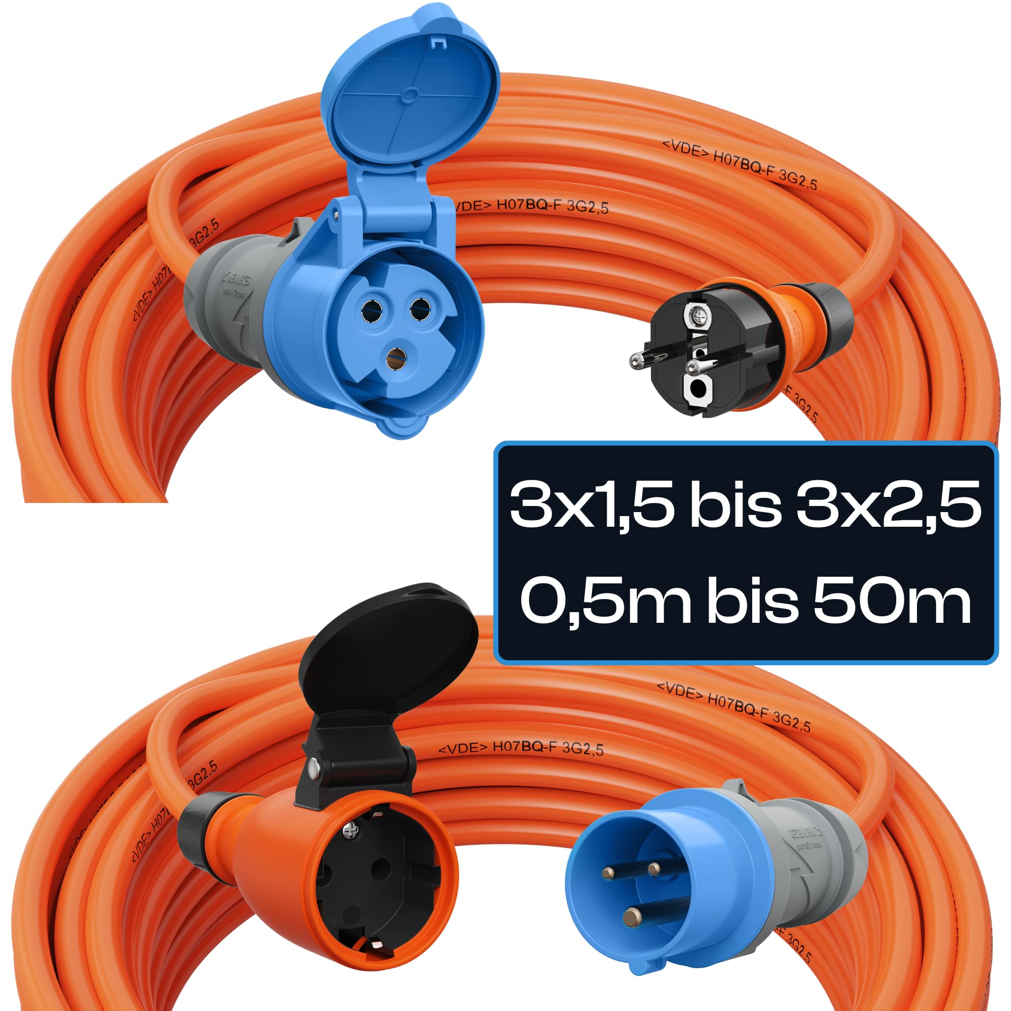 maxgo Camping Adapter Schuko auf CEE – 230V 16A 3x2,5 H07BQ-F Kabel 15m