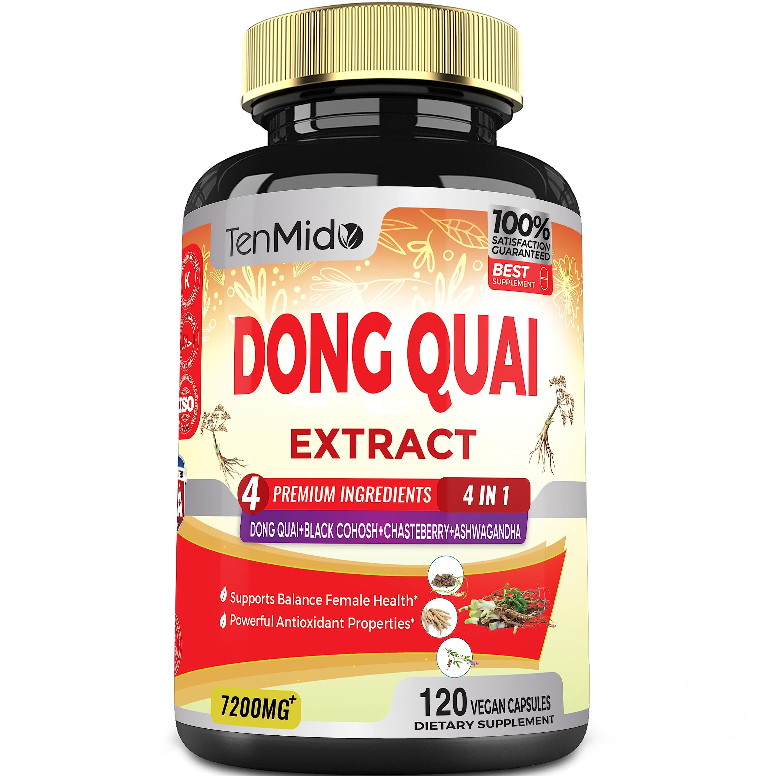 Dong Quai Supplement Extract Capsules, 4 Months Supply with Black Cohosh, Chasteberry, Ashwagandha - 120 Vegan Capsules