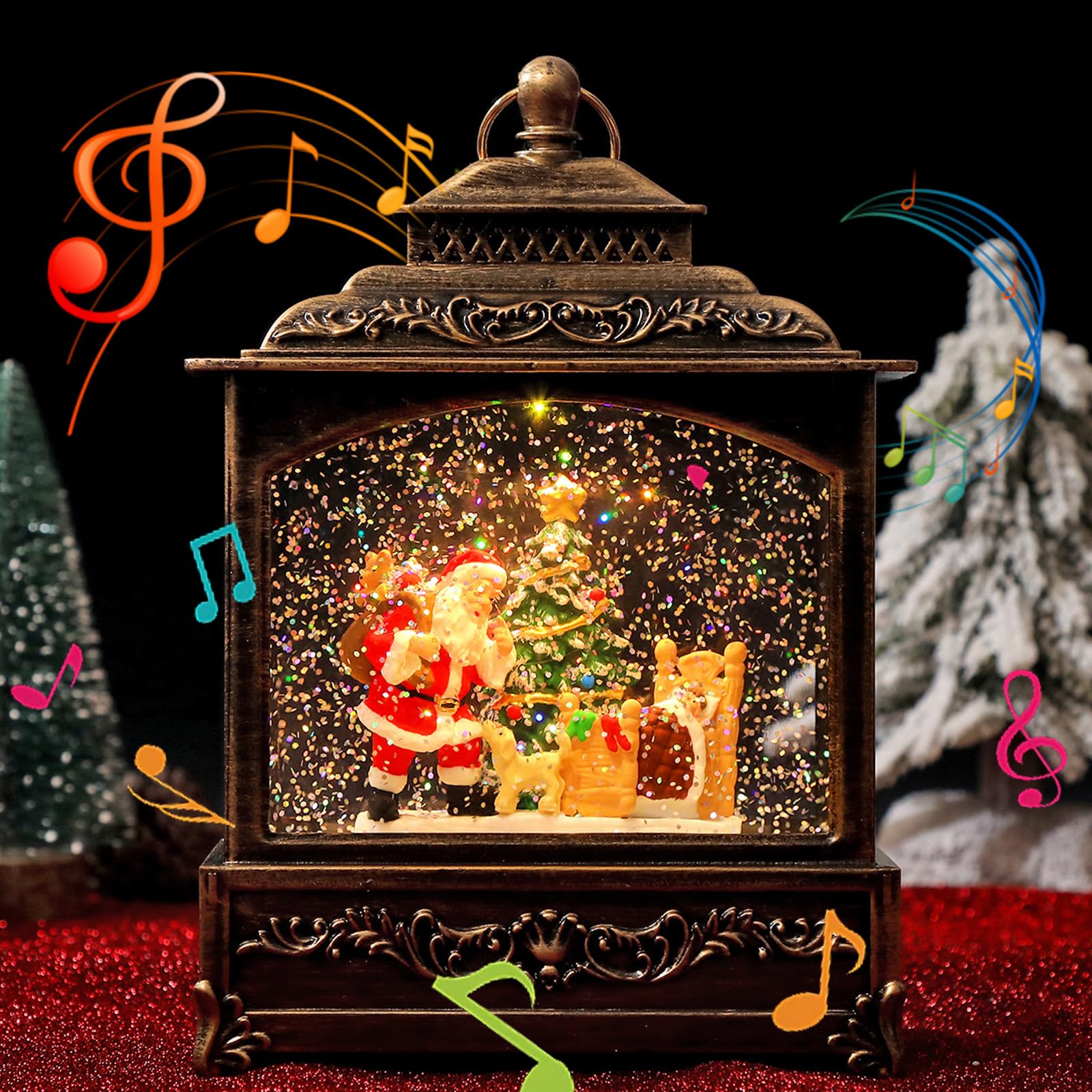 Gerbala Weihnachts Schneekugel Laterne, Schneekugel Weihnachten mit Musik, Weihnachts Schneelaterne, Leuchtend, USB/Batteriebetrieb, Laterne Weihnachten für Weihnachtsdeko und Geschenk-01