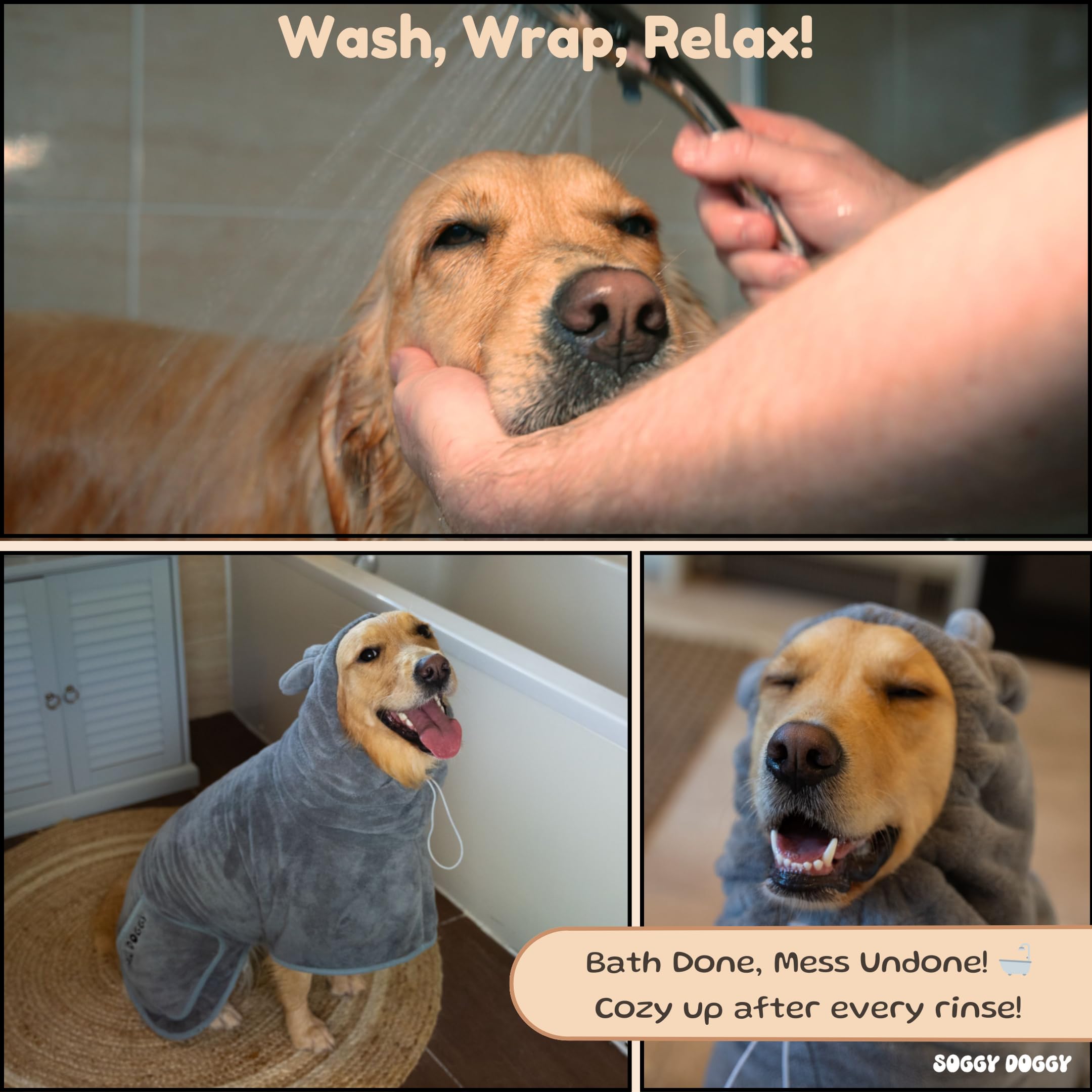Accappatoio per cani in microfibra, regolabile, ad asciugatura rapida, super assorbente, con tasche, taglie XS-XL, accappatoio per cani di lusso (M)