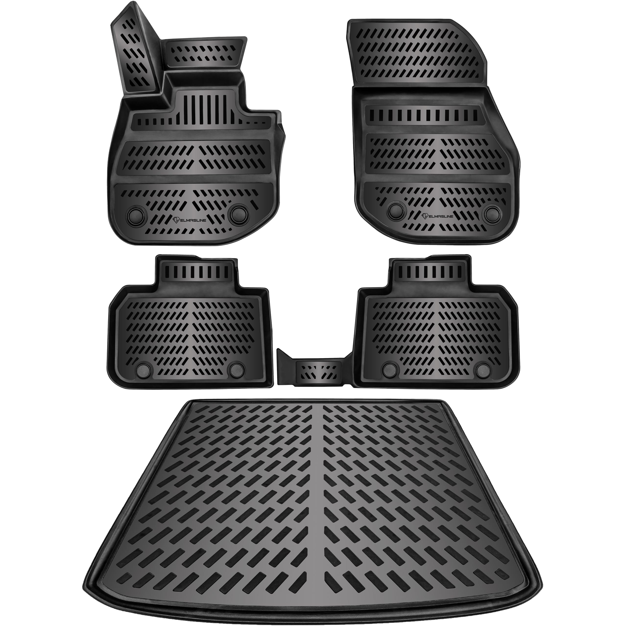 ELMASLINE 3D Gummimatten & Kofferraumwanne Set für BMW IX1 2022-2026 (U11 BEV) Zubehör | Zubehör Fußmatten Kofferraum | PASST NUR IN Elektro-Version!