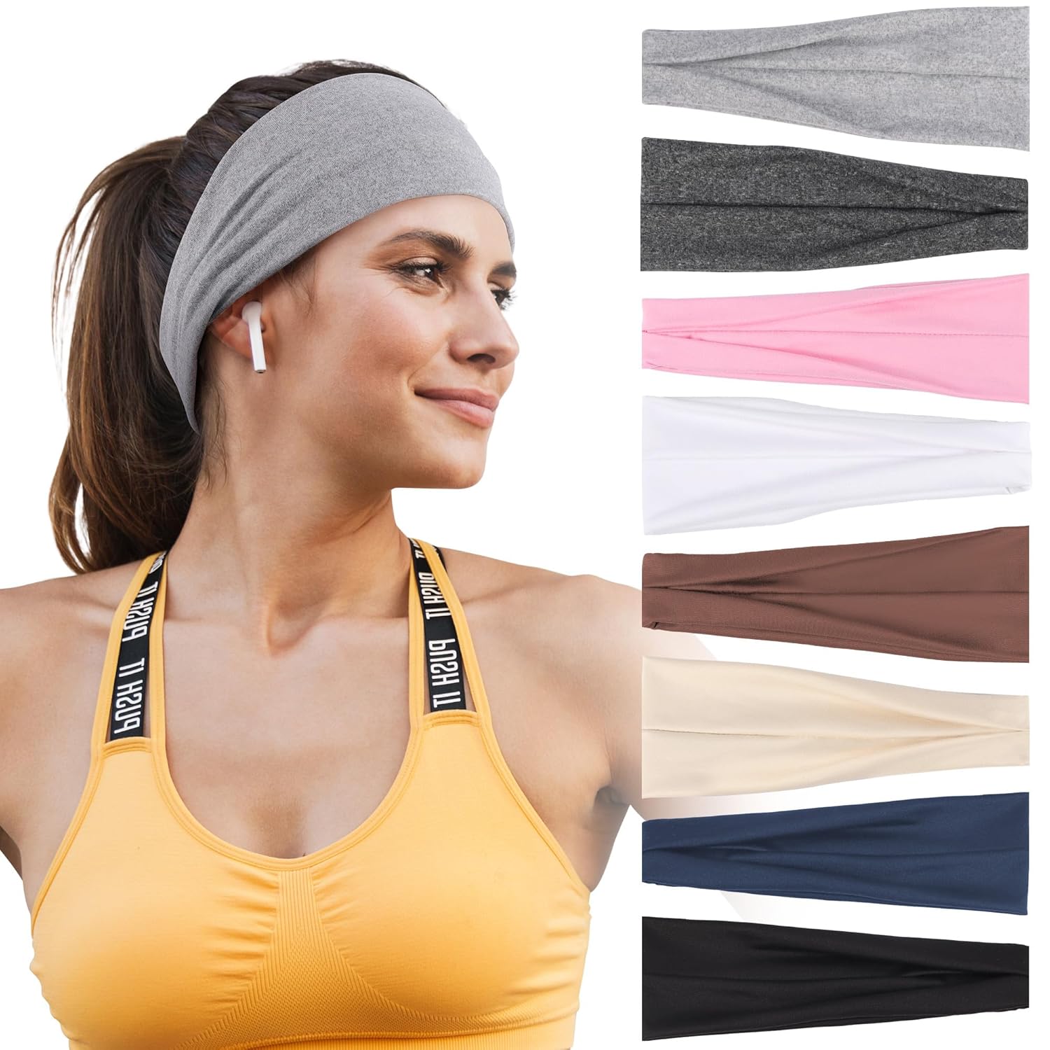 Headbands for Women 8 Pack Wide Elastic Hair Bands Soft Stretchy Non-Slip Sweatbands for Workouts Yoga Washing Face