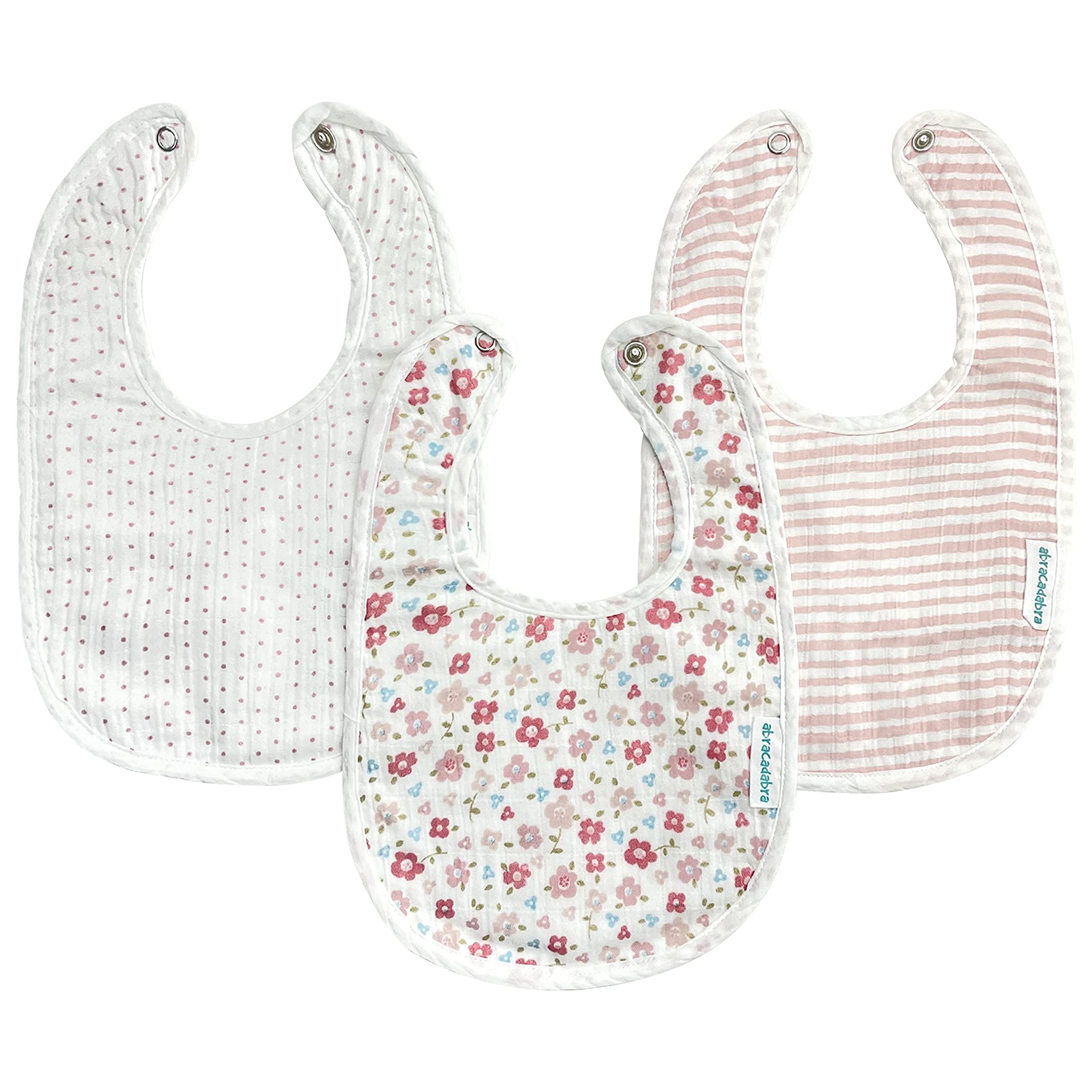 abracadabra Muslin Bibs with Adjustable Snap Button Closure, Super Absorbent, Soft, Comfortable & Lightweight, Set of 3 - Vintage Floral-picture-30