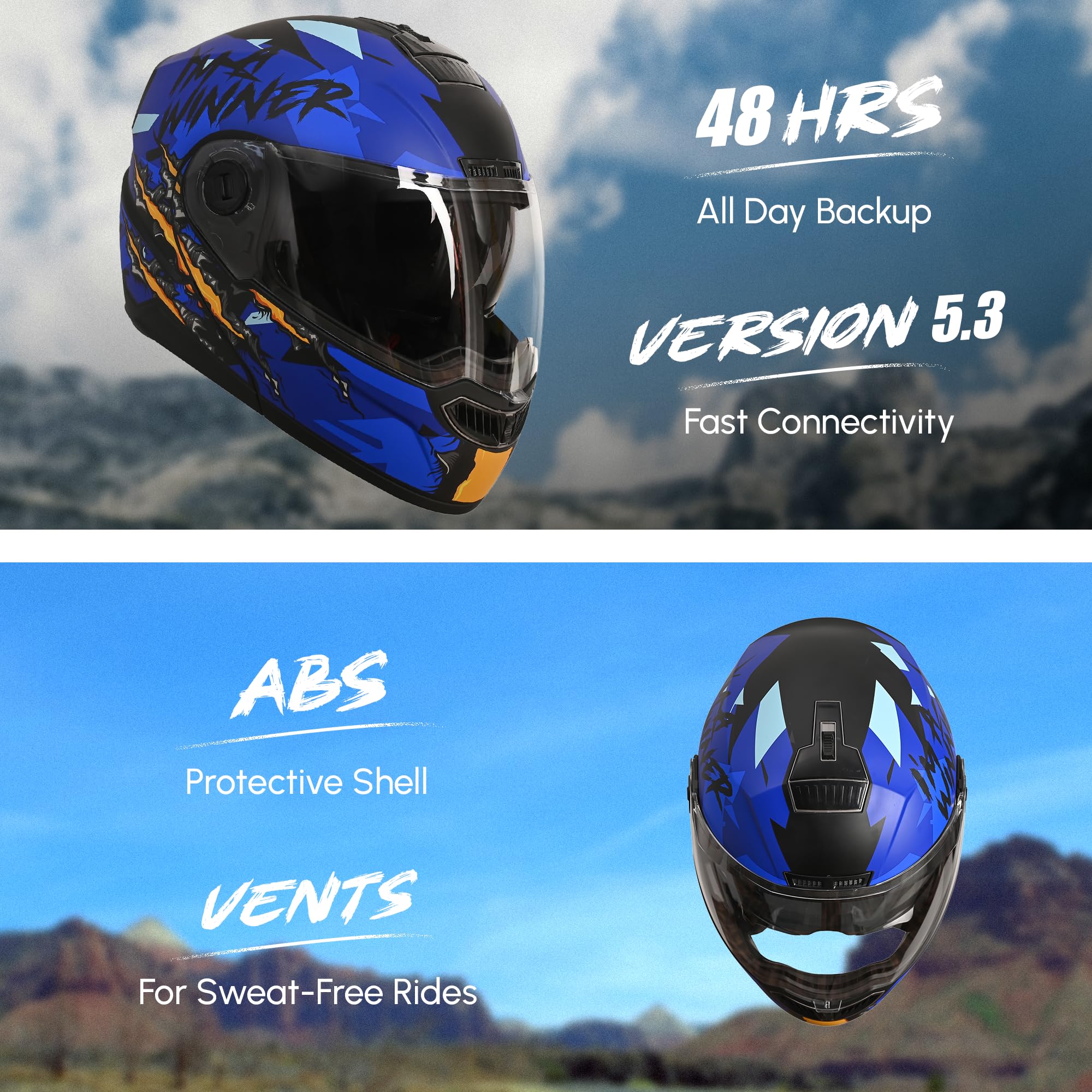 HEADFOX N2 Air Winner Flip-up Bluetooth Helmet for Man Bike | Waterproof Smart Helmet | ISI Certified | Built-in Bluetooth | Matte Blue Medium (58 CM) 4