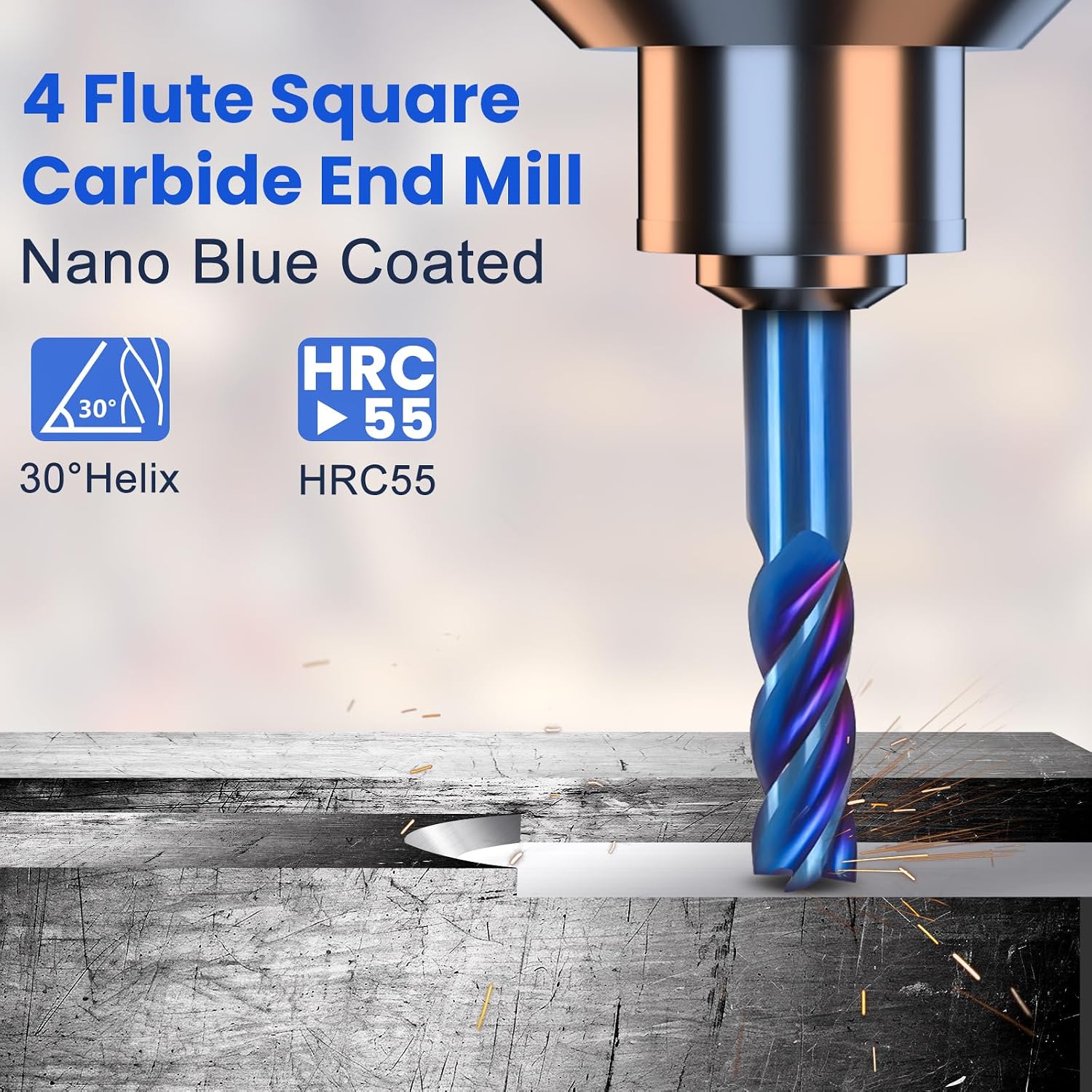 Carbide End Mill Set, 5pcs CNC Router Bits Square End Mills with Coating Router Bit for Aluminum, Alloy Steels, Hardened Steel, Copper Milling Cutting (1/8" CD x 1/8" SHK x 3/8" CL x 1-1/2"OAL)