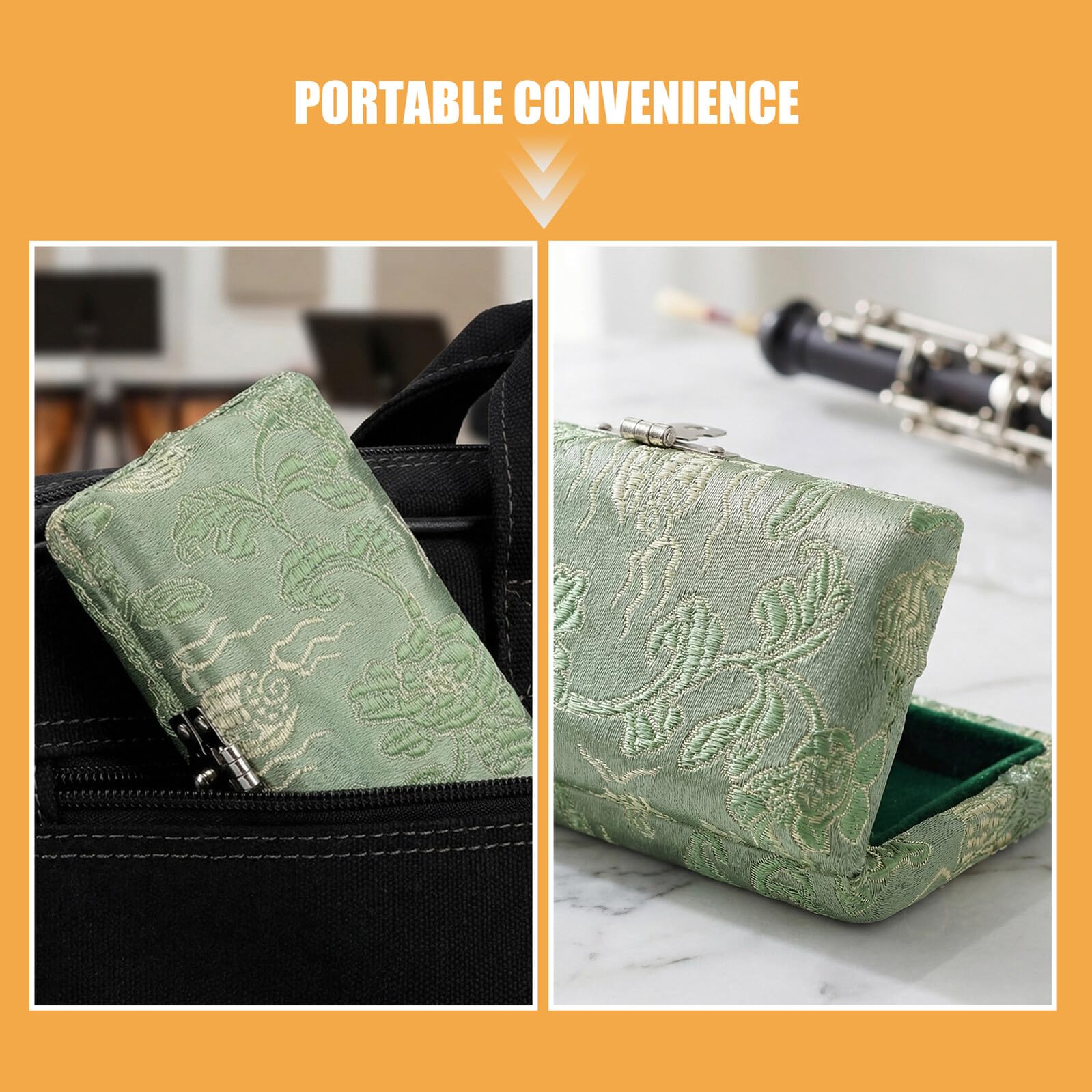 Estuche de Viaje para Cañas de Oboe de Seda Verde, Caja Protectora Ligera para 2 Cañas, Accesorio para Instrumentos de Viento Madera, Almacenamiento Seguro para Músicos