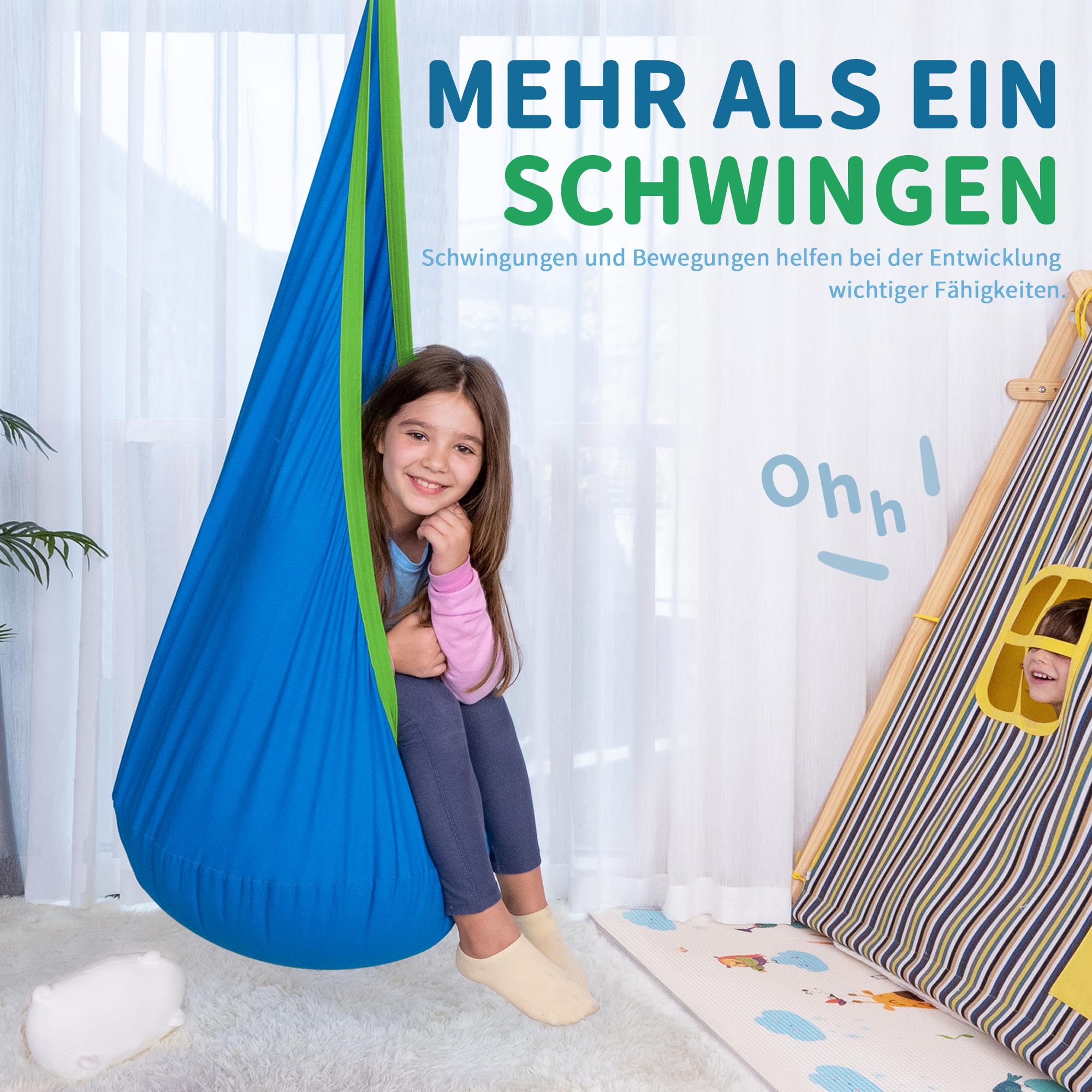 cossy Hängesessel, Tragbarer Pod Hängehöhle mit Aufblasbarem Kissen, Hängematte für Drinnen und Draußen, Blau