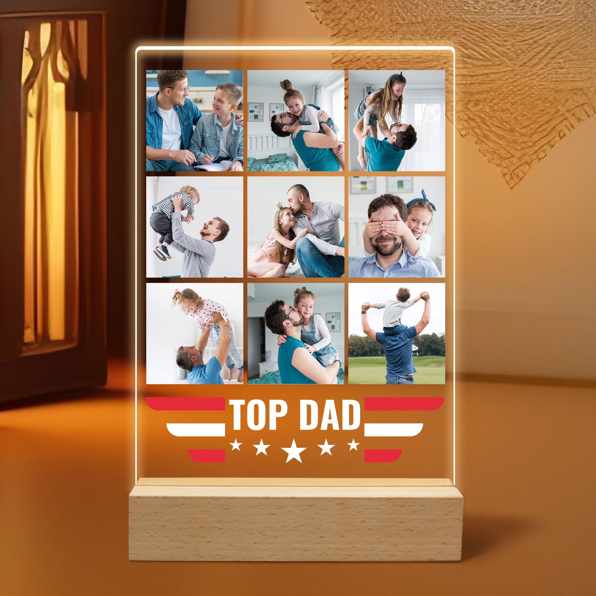 yesJRL Custom Acrylic Frames with Picture, Personalized Collage Photo Frame Night Light with LED, Customized Photos Plaque Gifts for Dad