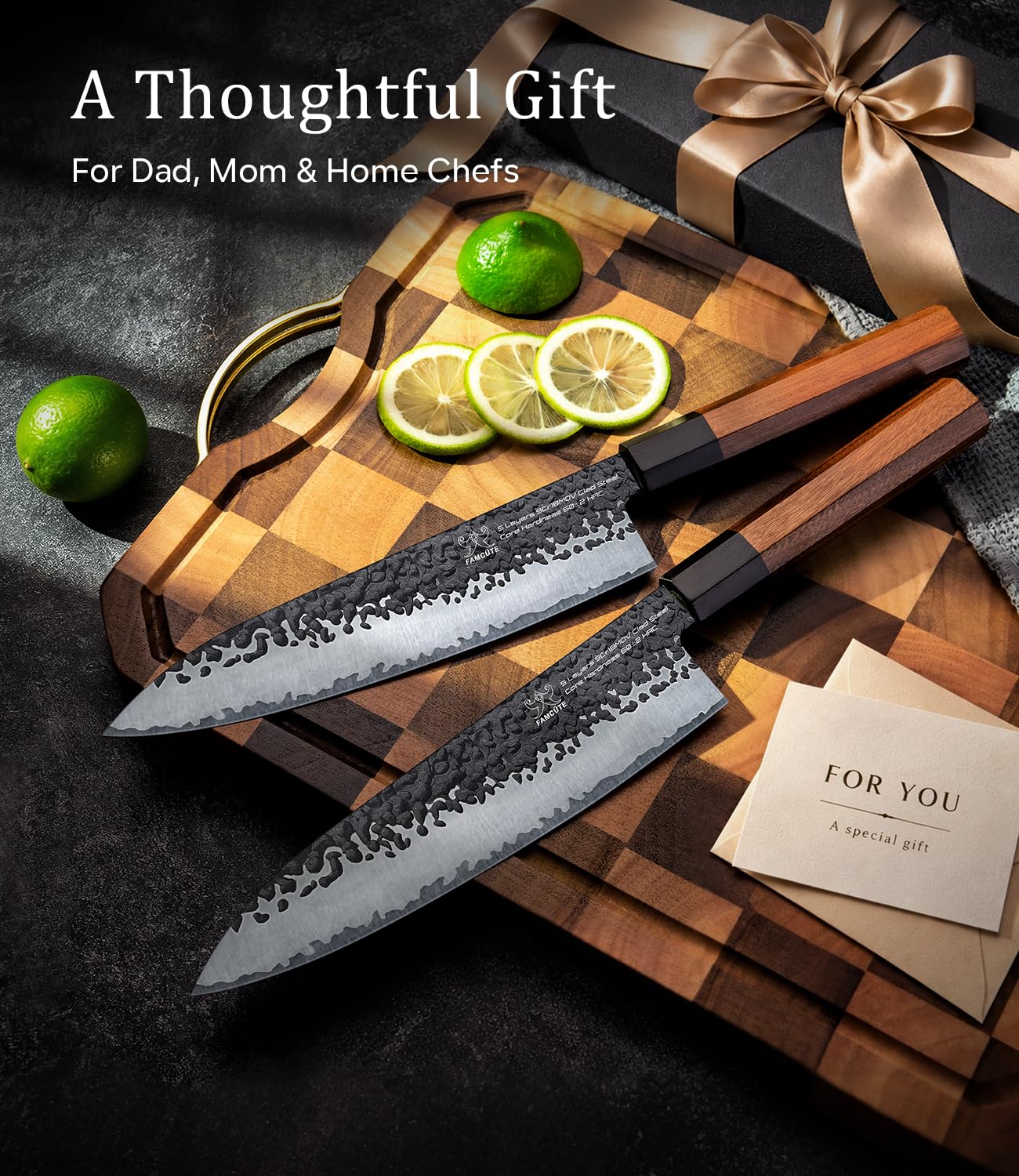 FAMCÜTE 8" Japanese Knife, Hand Forged Sharp Chef Knife w/Rosewood Handle — Amazon image 8