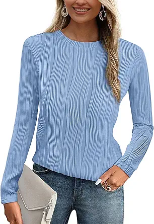 PRETTYGARDEN Long Sleeve Tops for Women 2025 Spring Fall Trendy Business Dressy Casual Shirts Crewneck Textured Blouse