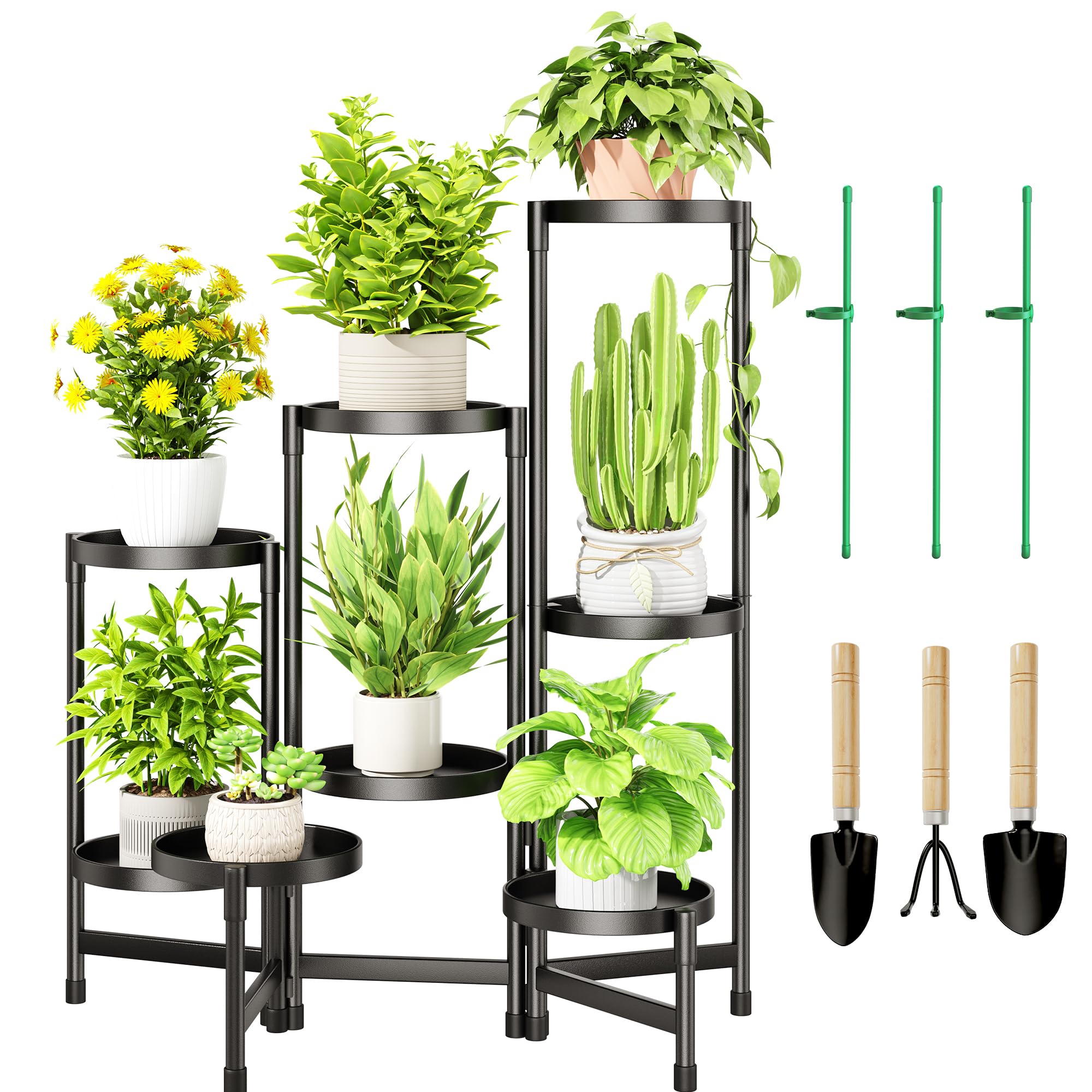 Photo 1 of Cawukege 8 Tier Plant Stand Indoor, Tiered Plant Stand Outdoor for Multiple Plants, Corner Plant Shelf for Patio Balcony Porch Garden Living Room House, Black