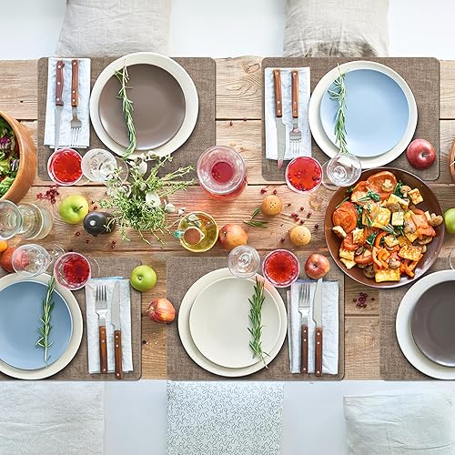 Miniatura 8 de Juego de 8 manteles individuales para mesa de comedor, antideslizantes, resistentes al calor, de cuero de doble capa, impermeables, fáciles de