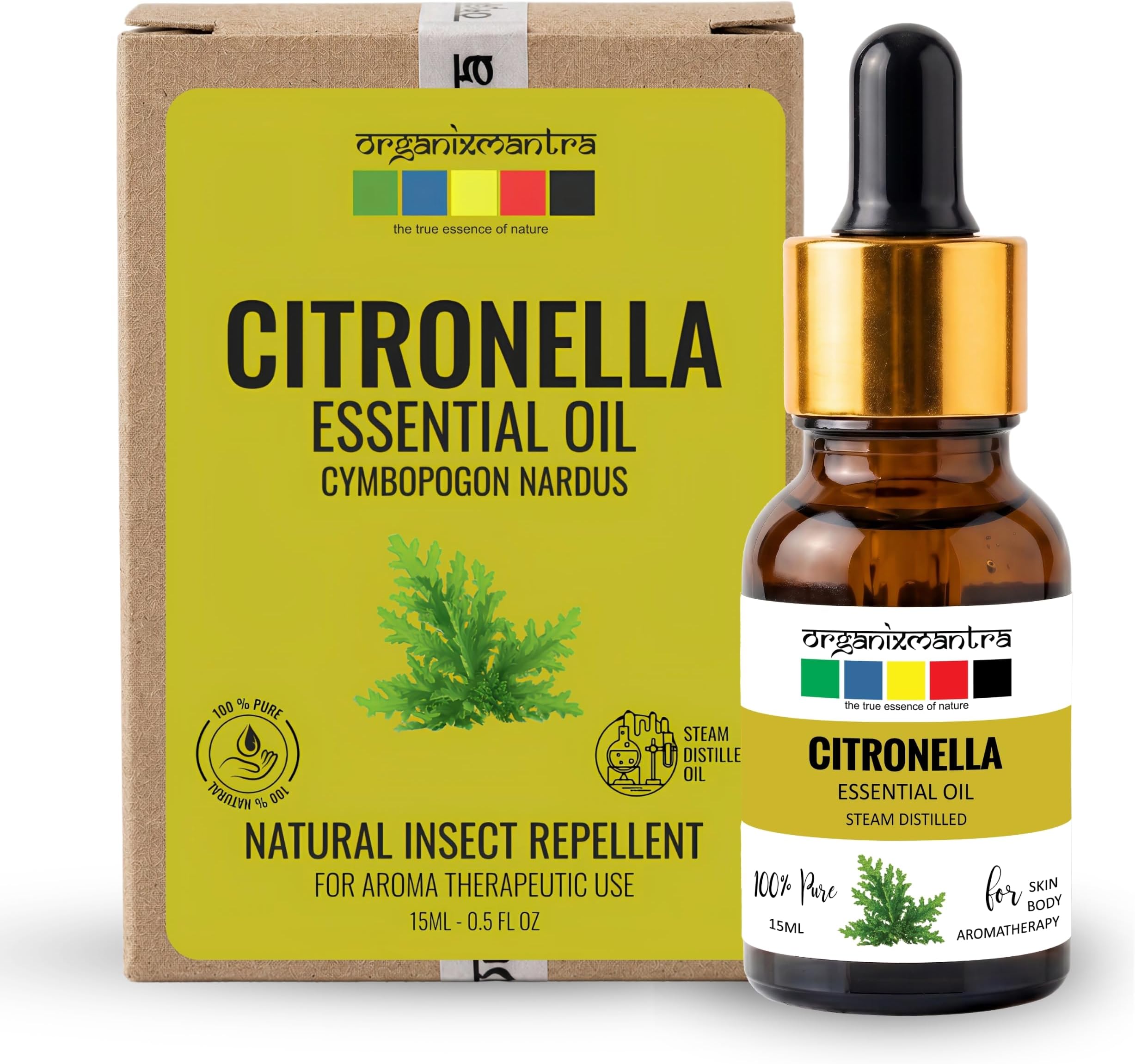 Organix Mantra Citronella Oil for Skin, Hair & DIY - 100% Natural & Steam Distilled Oil - 15ML