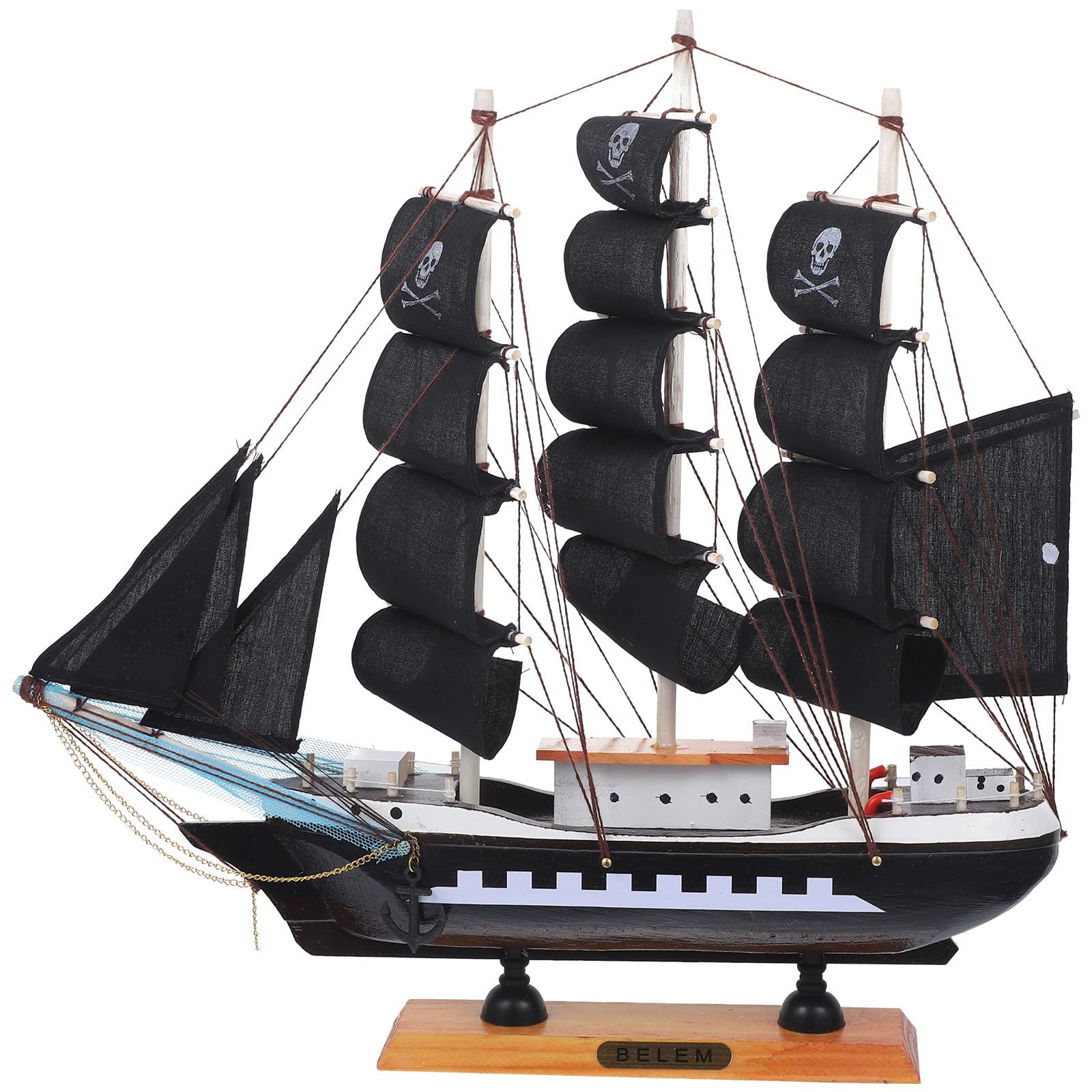 NUOBESTY Modelo de Barco Pirata de Madera y Tela 33cm para Decoración Marinera y Fiesta Verano en Hogar u Oficina