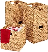 Best Choice Products Set of 5 Natural Hyacinth Wicker Storage Baskets 12x12in - Collapsible Handwoven Organizers for Laundry, Bedroom, Shelves