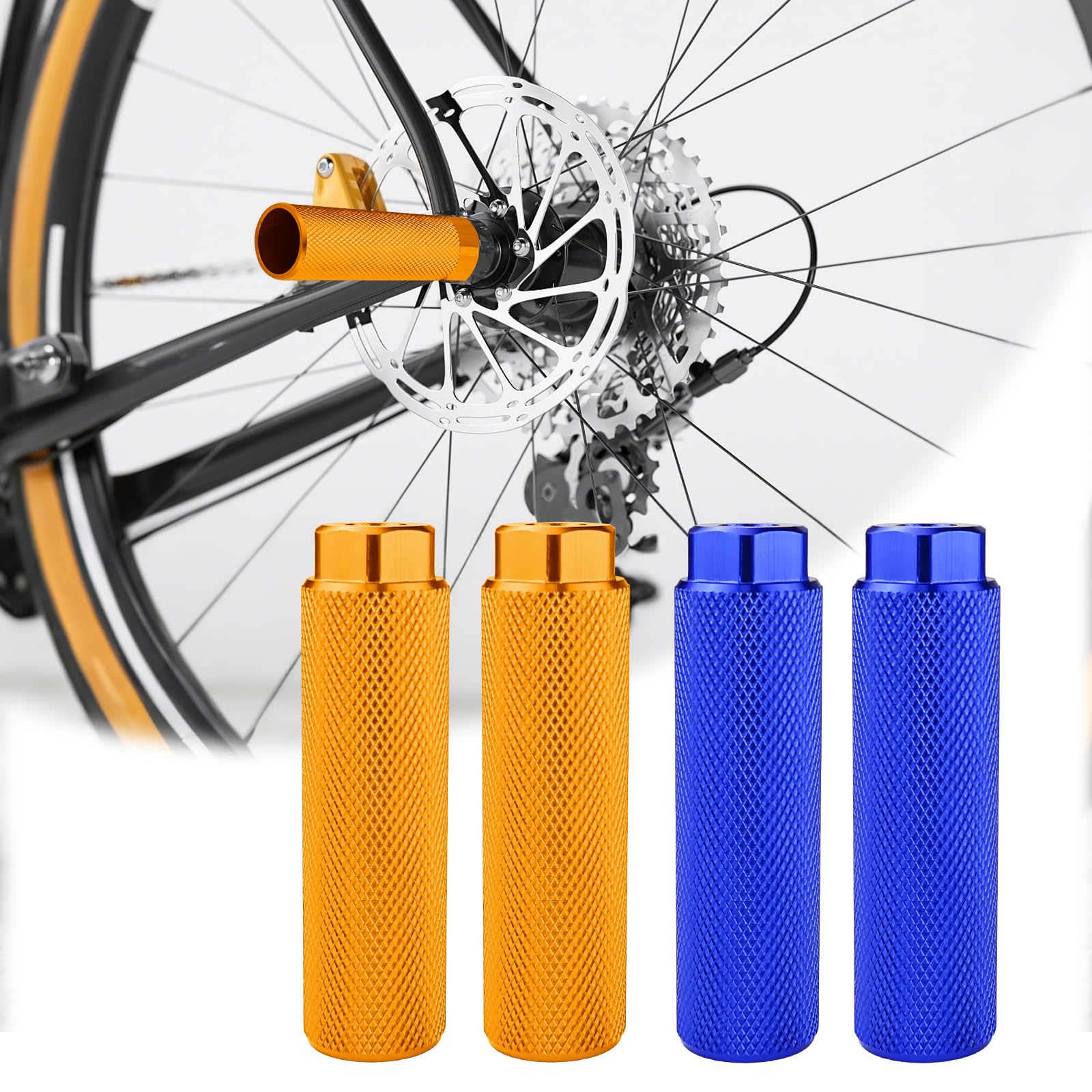 Noaya 4 Pcs Bike Stunt Pegs - Aluminum Alloy Anti Slip Bike Pegs for 3/8" Axle, Suitable for BMX Stunt Pegs, Mountain Bikes Cycle Bicycle Accessories (Yellow & Blue)