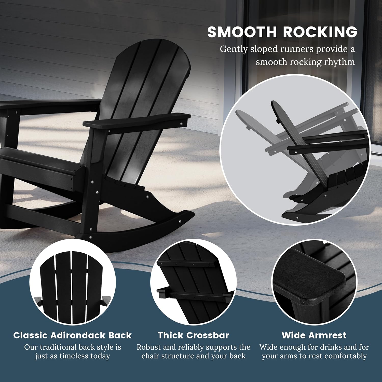 WO WESTIN OUTDOOR HDPE Laguna Outdoor Rocking Poly Adirondack Chair (Set of 2), Black