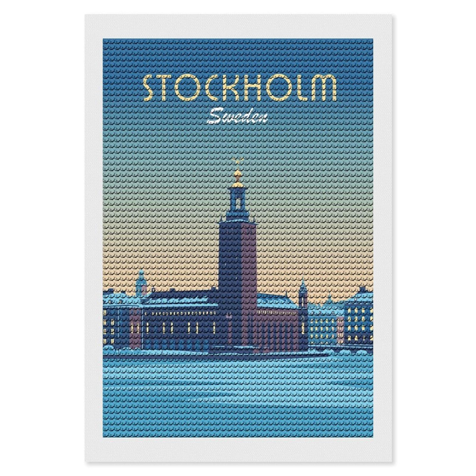 Junmoney Stockholm Sweden Diamond Art Canvas 8"x12", for Adults, Good for Quiet Evenings, Bedroom Decor, Festive Craft Gift, Easy to Enjoy