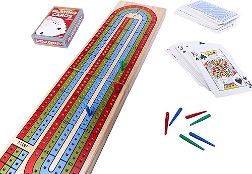 Miniatura 3 de Family Classics Cribbage – Tablero continuo de madera maciza de 3 vías con compartimento de almacenamiento integrado para clavijas
