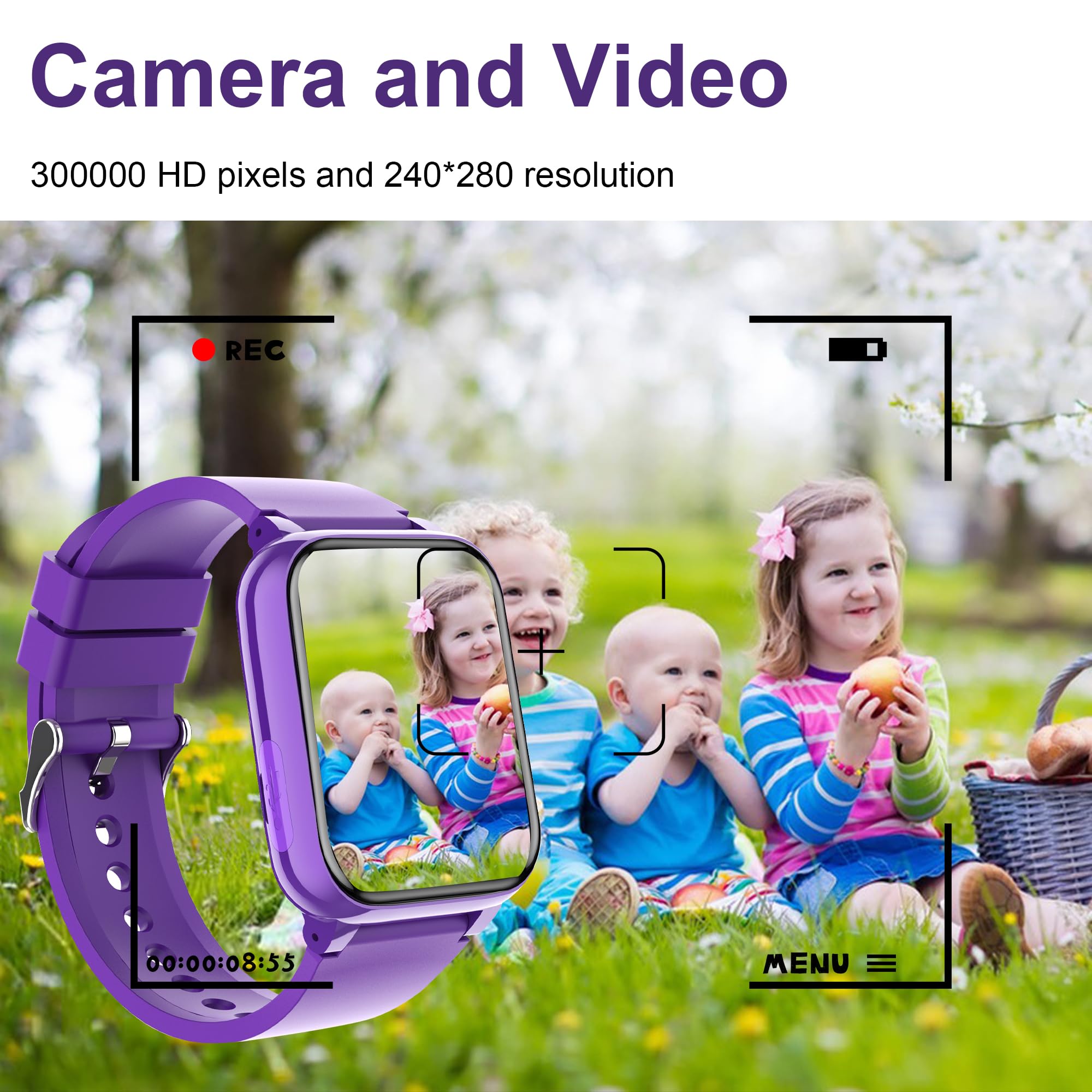 Moikmlih Smartwatch Bambini con Chiamate, 26 Giochi, Orologio Telefon per Ragazzi di 4-12 Anni, Telecamera, Musica, Modalità Scolastica, Smartwatch Giocattolo Grande Regalo per Bambina (Viola)